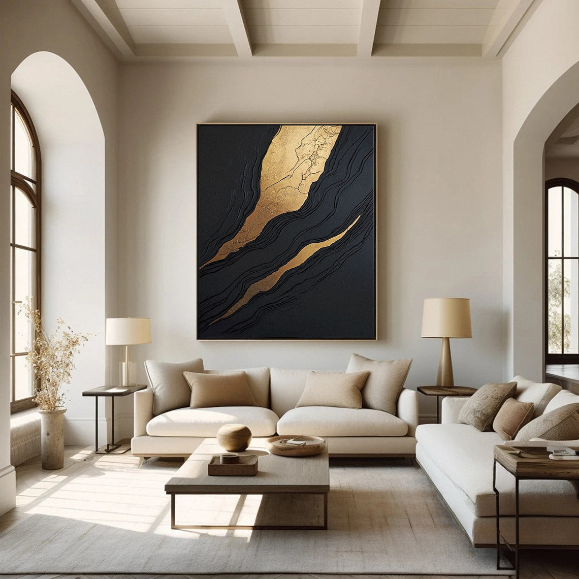 Gold & Black Canvas Art Bold Contemporary Wall Accent #MM129