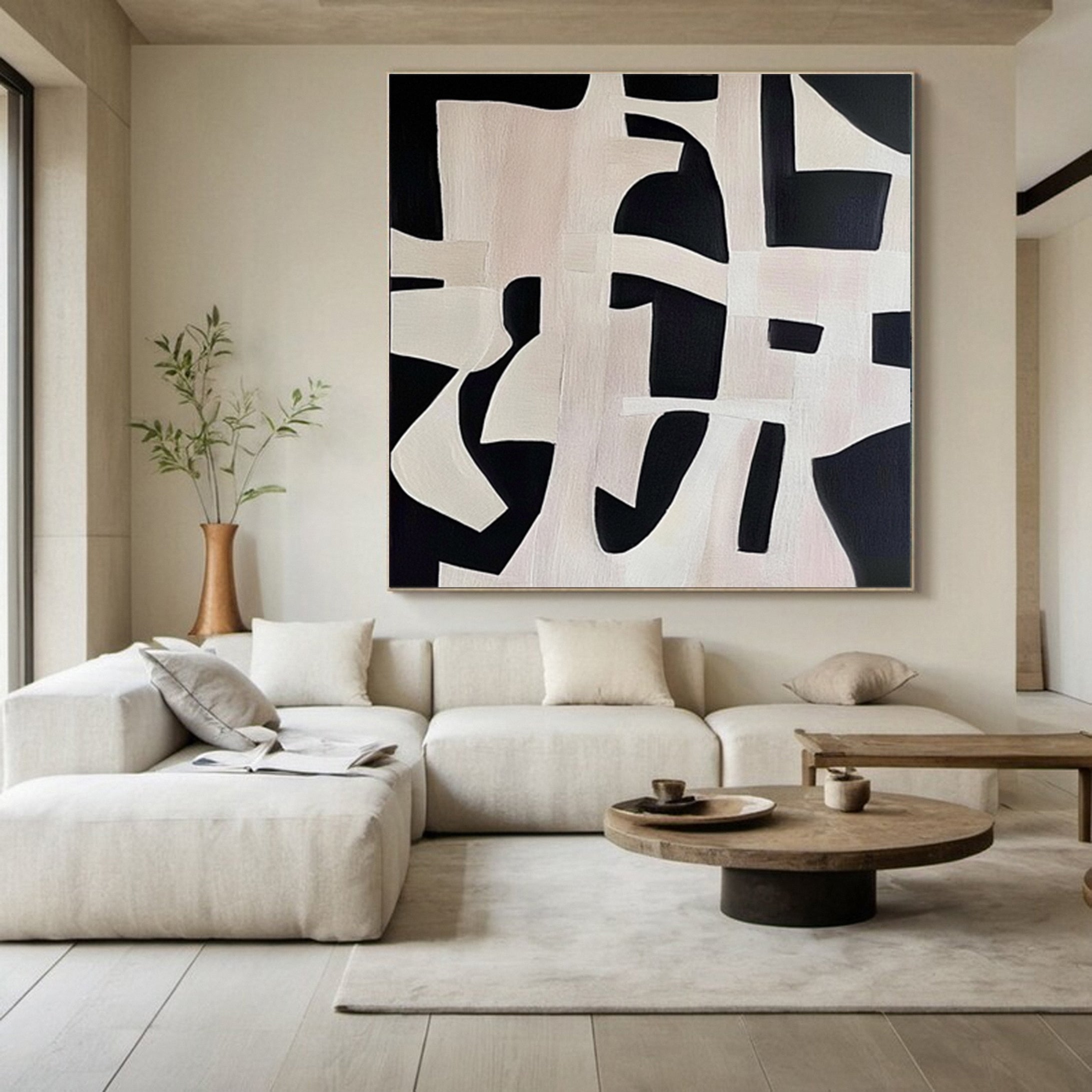 Bold Black and White Geometric Abstract Wall Art #MM146