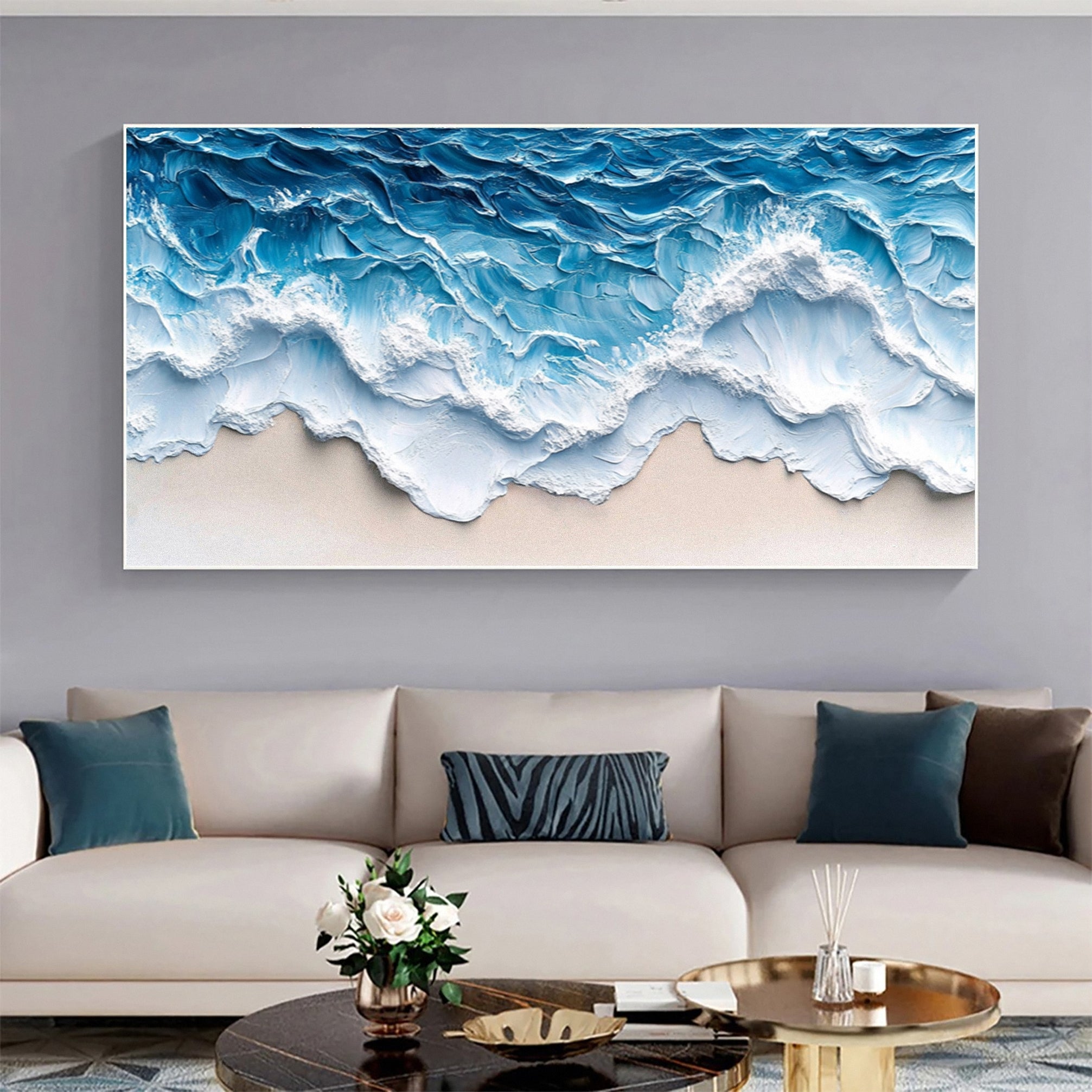 Handmade Beach Wave Painting Coastal Canvas Art