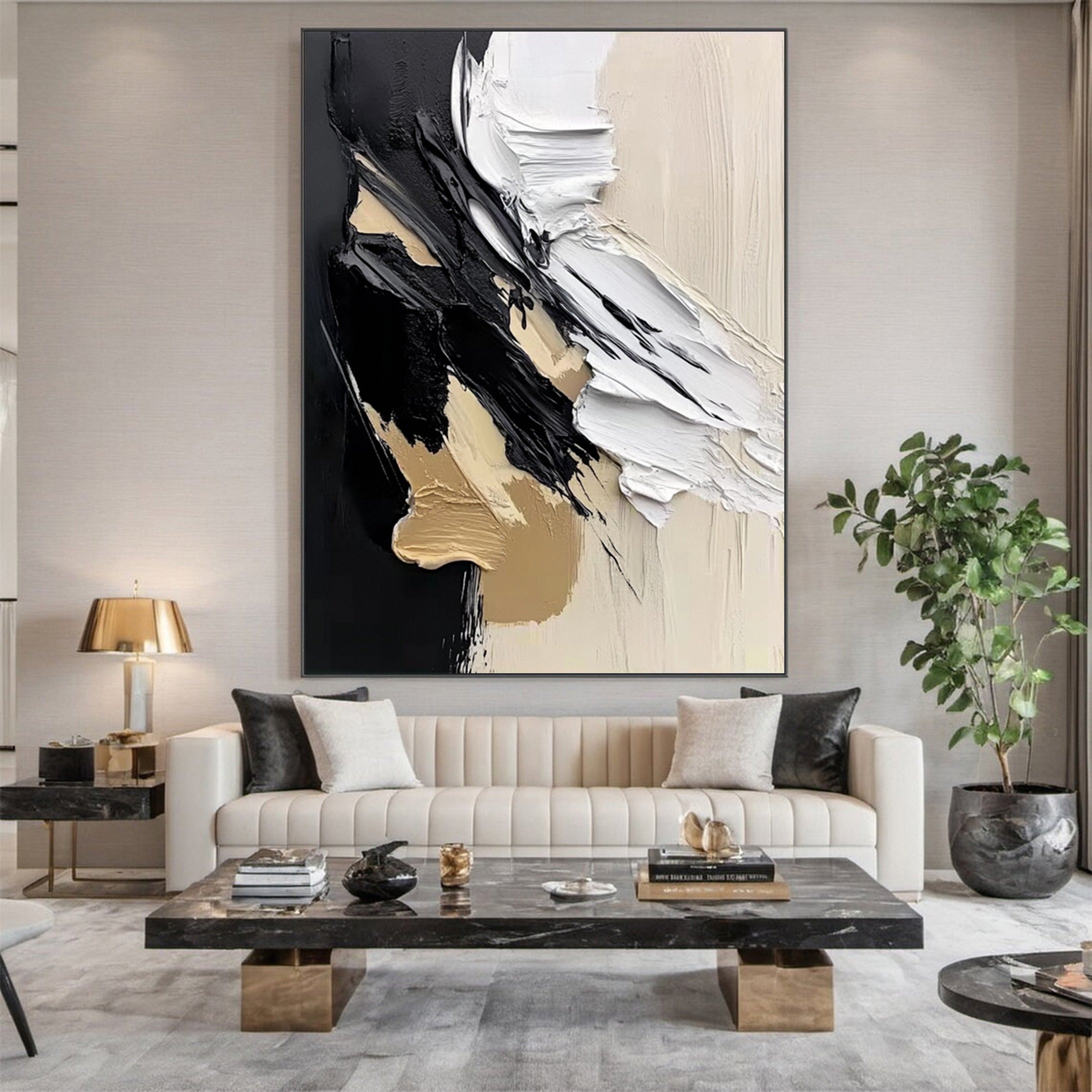 Neutral Tone Textured Art Black & White Statement Piece #MM152