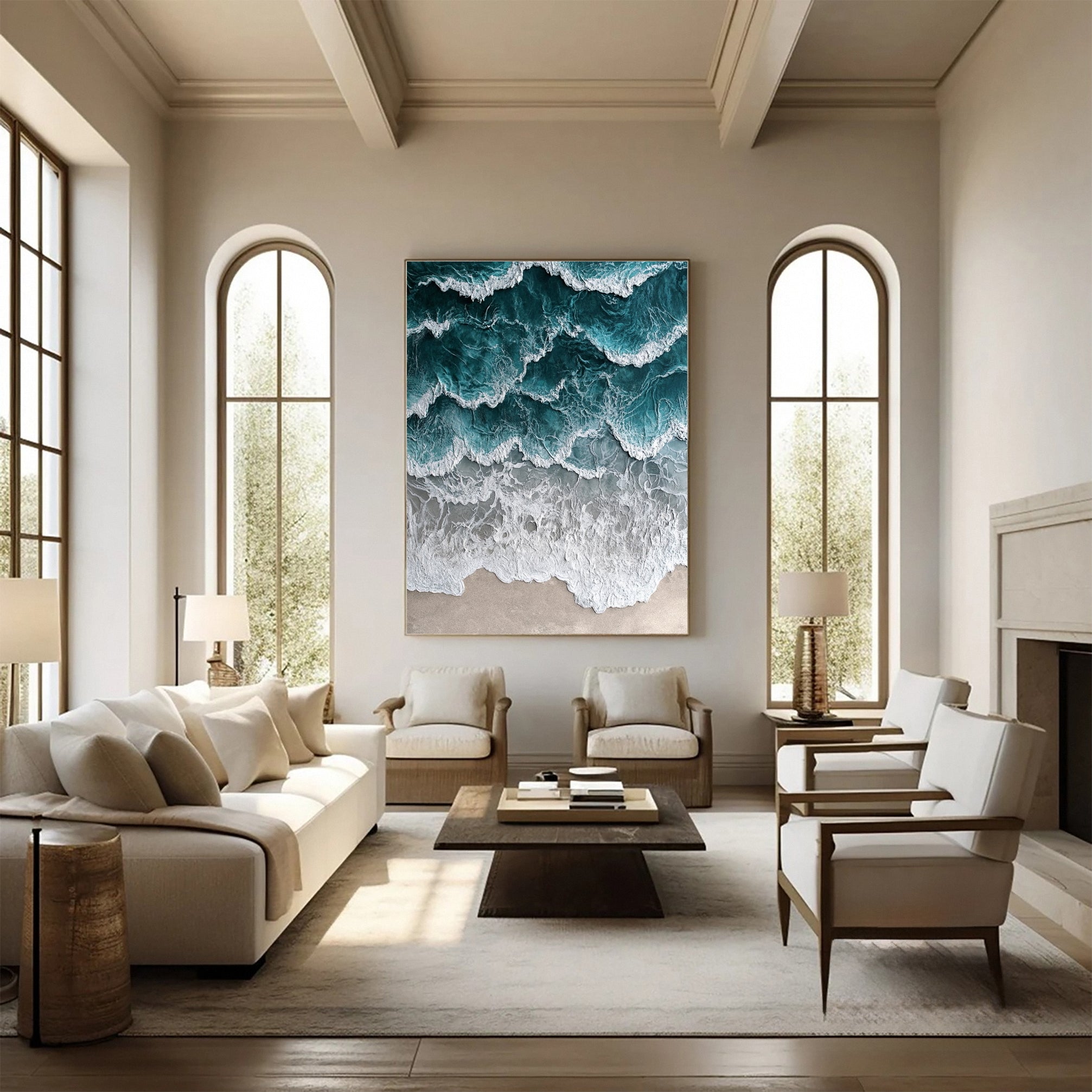 Large Ocean Canvas Art Coastal Wave and Beach Decor #OP009