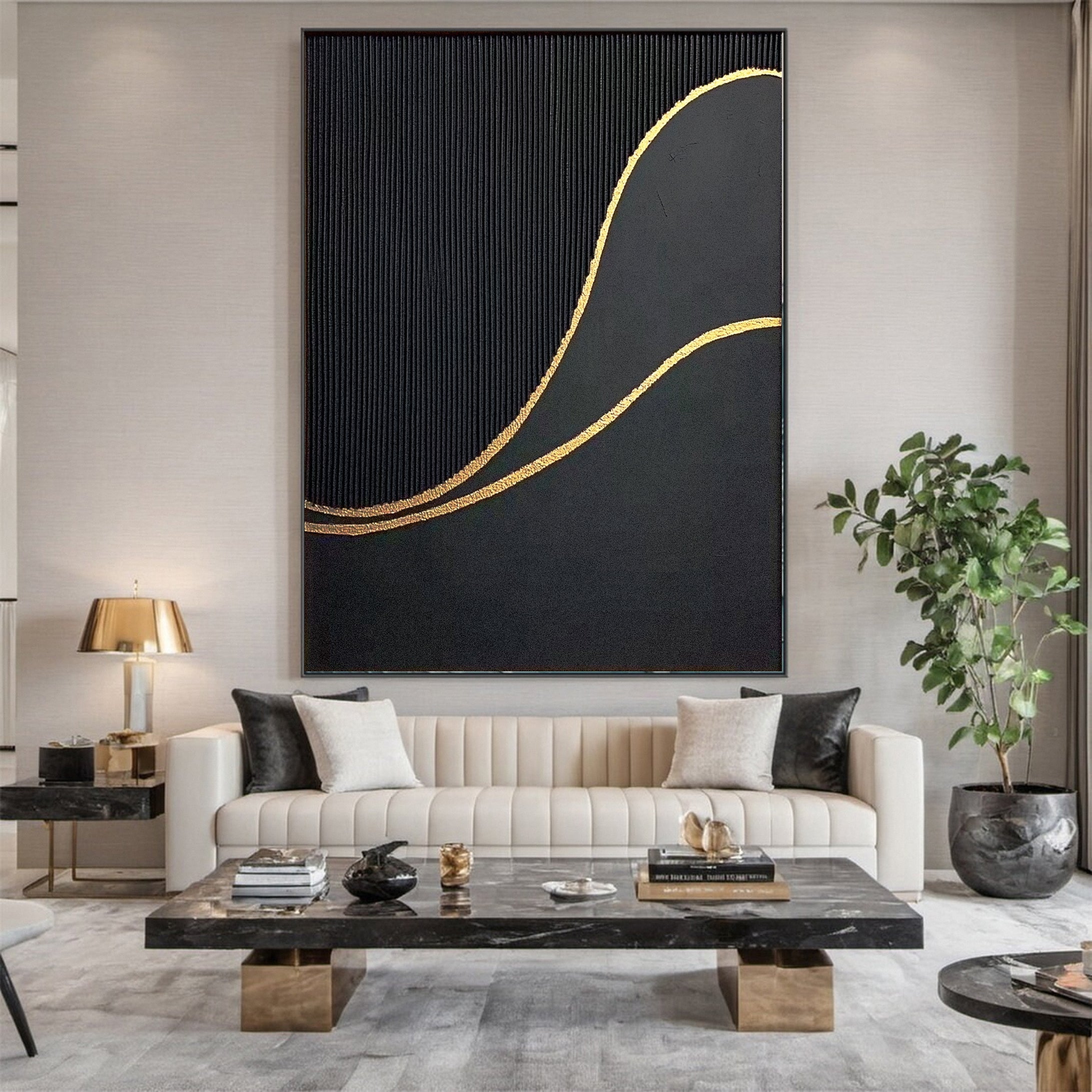 Elegant Black and Gold Abstract Painting #MM124