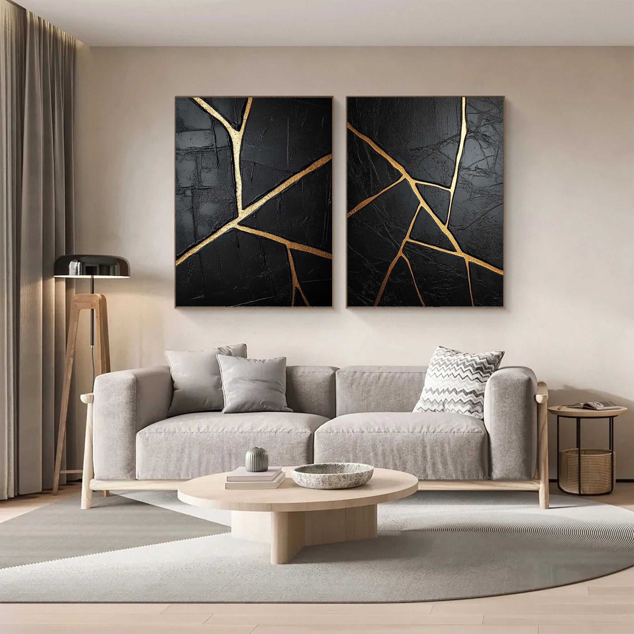 Chic Black and Gold Abstract Wall Art Set for Stylish Homes #MMS052