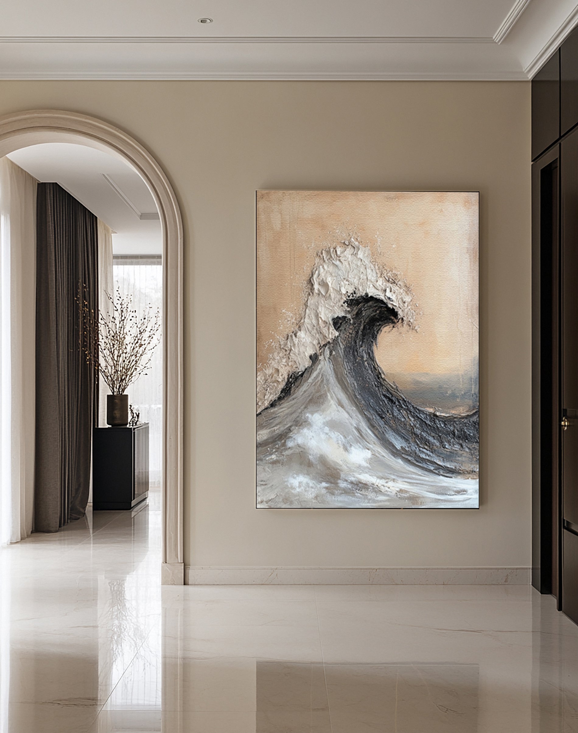 Textured Coastal Curl: Ocean Wave Canvas with Foaming Detail #MM629