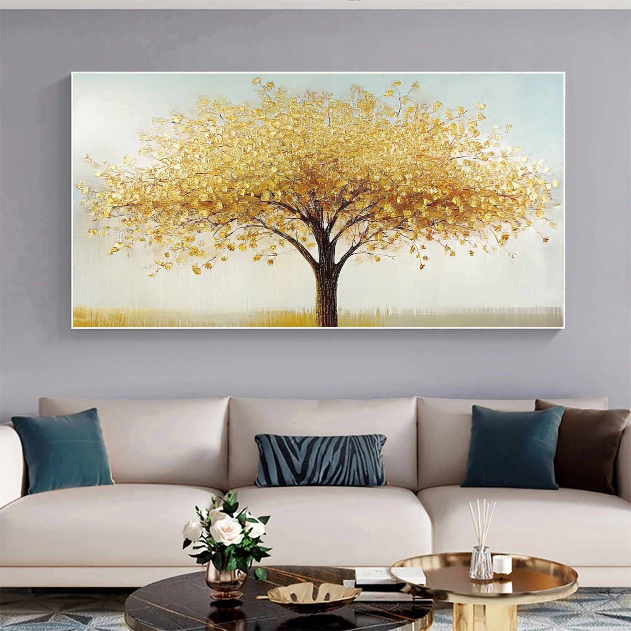 Golden Tree Wall Art Vibrant Autumn Decor For House #TP030