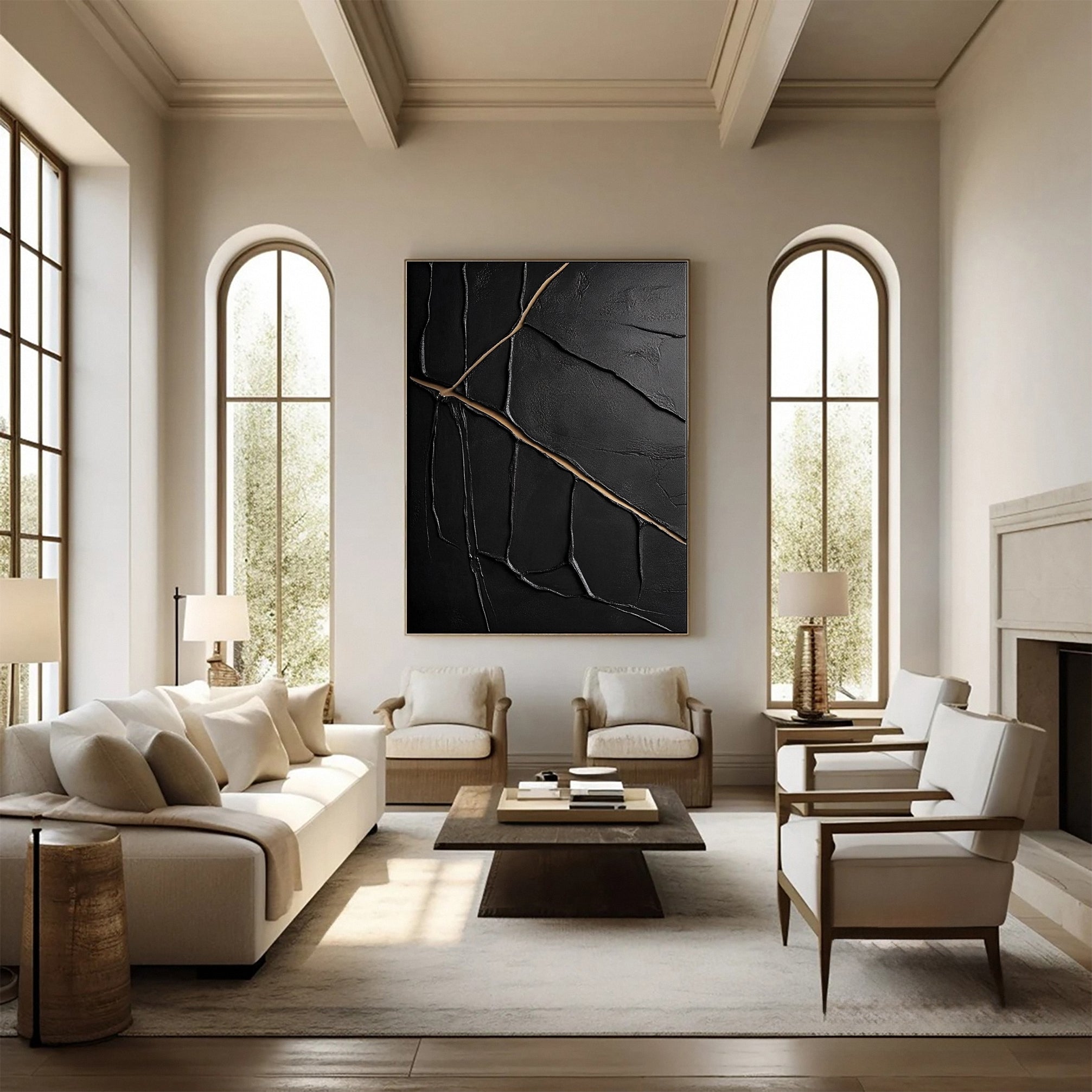 Textured Black and Gold Abstract Painting for Modern Spaces #MM110