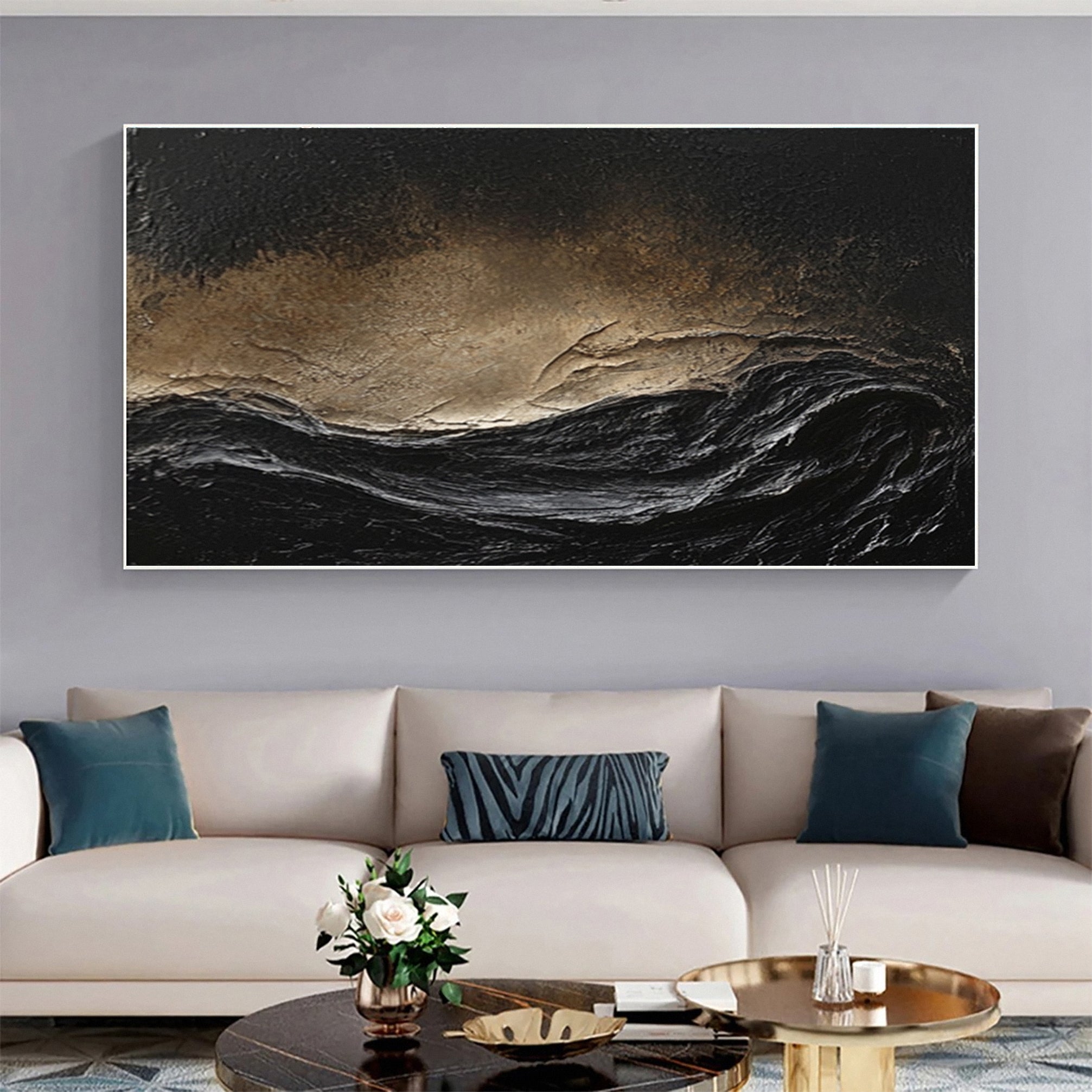 Dynamic Dark Wave Abstract Painting for Elegant Spaces #MM147