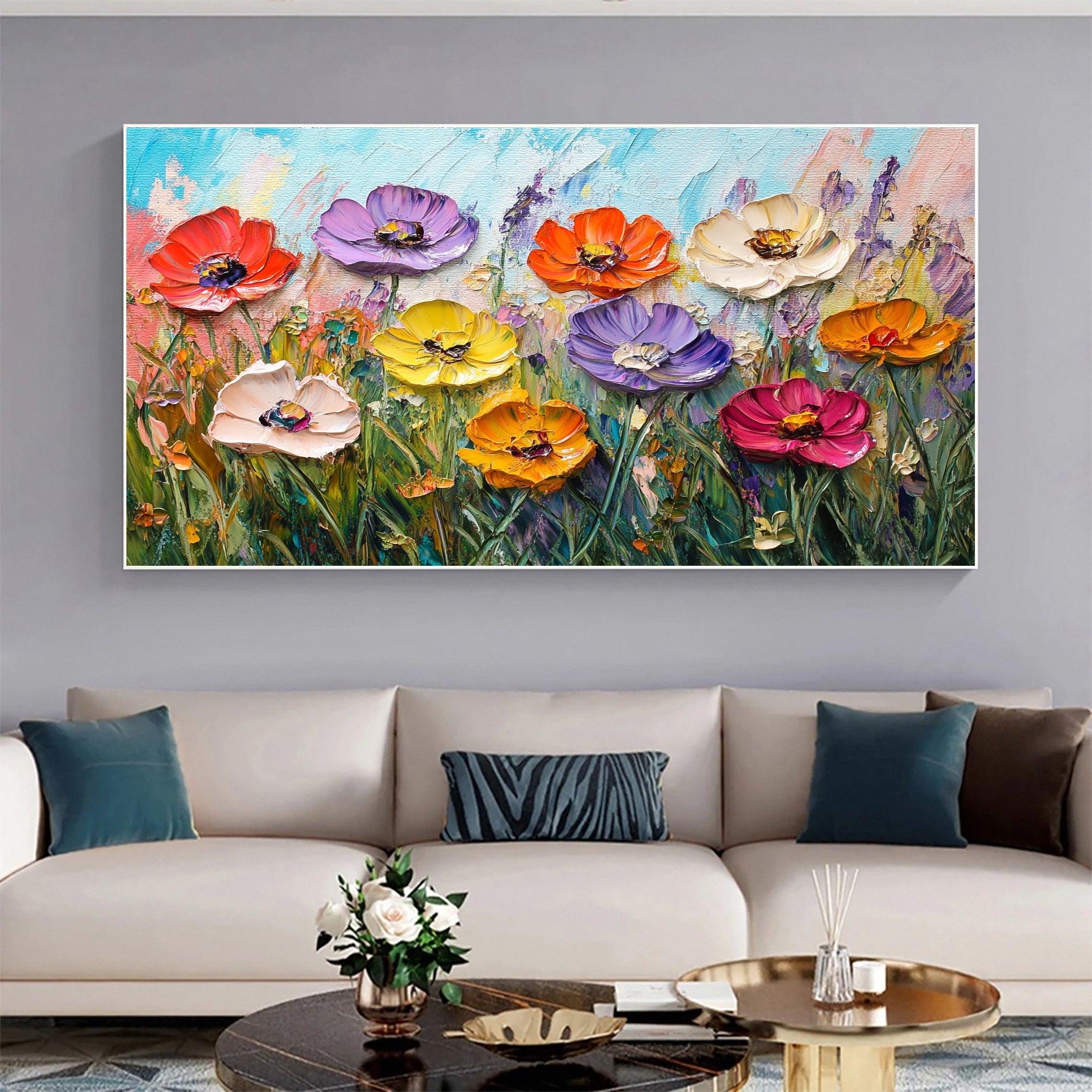 Vibrant Floral Abstract Painting for Contemporary Homes #FB029