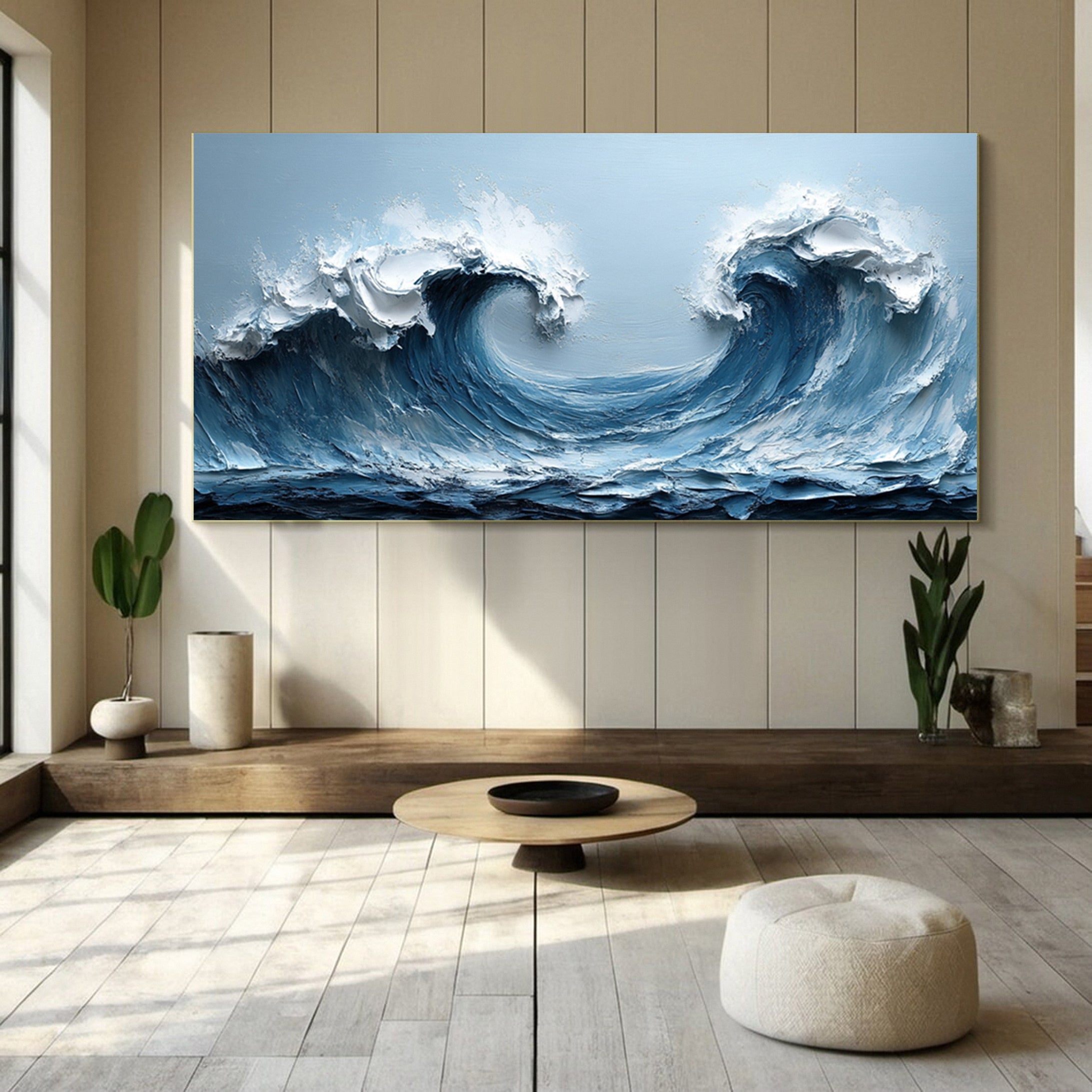 Serene Ocean Wave Art for Modern Living Rooms #OP018