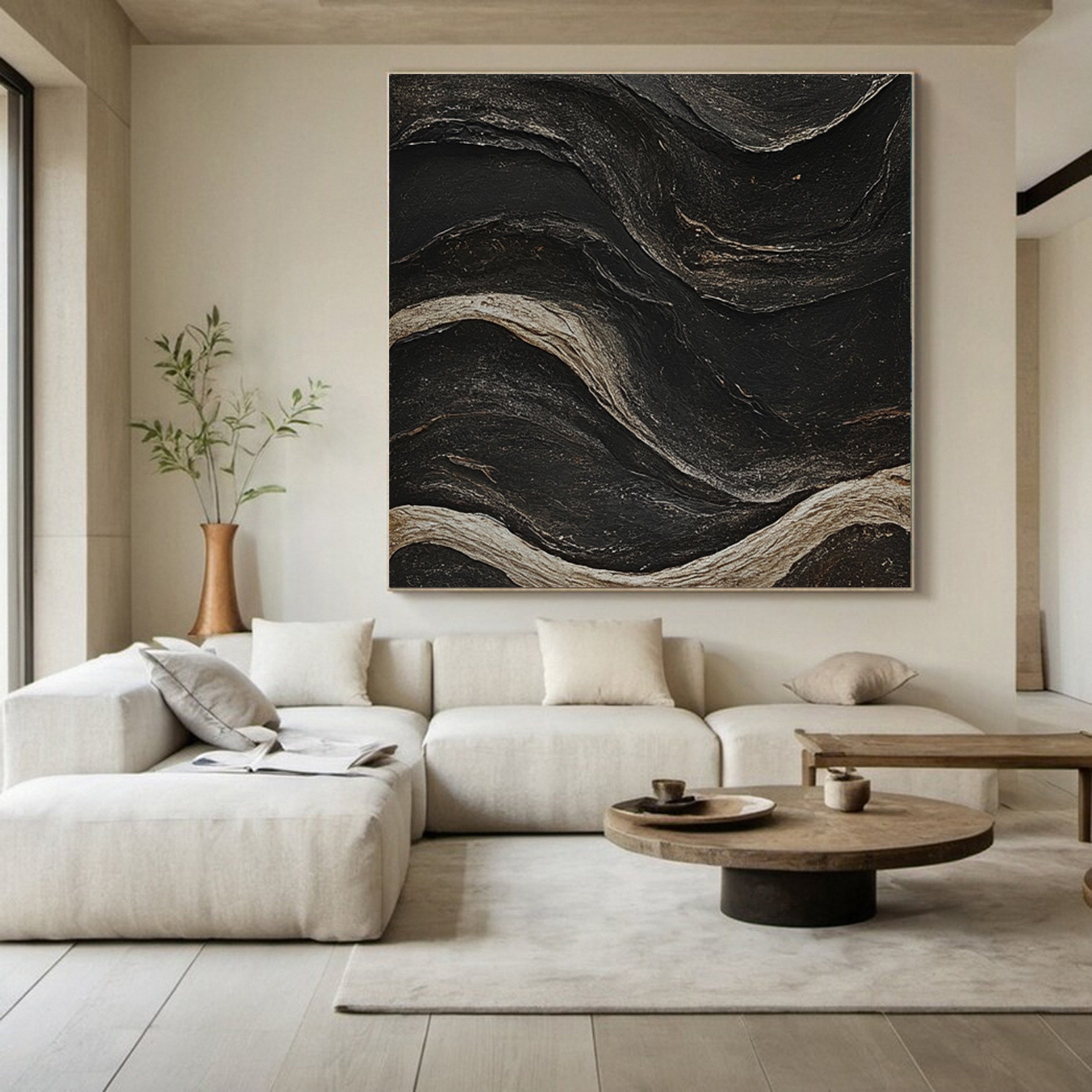 Contemporary Black Abstract Art for Living Room Decor #MM132