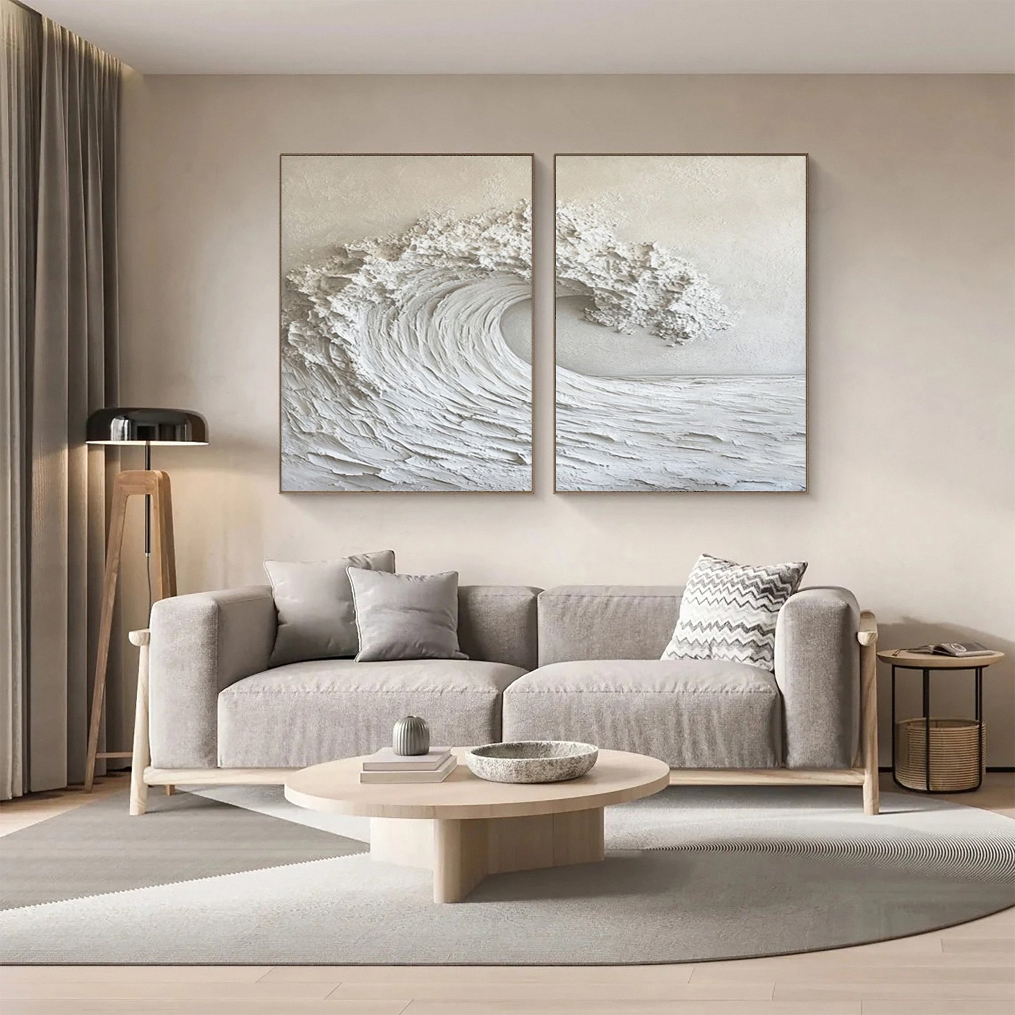 Textured Neutral Wave Canvas Modern Coastal Wall Art #OP012