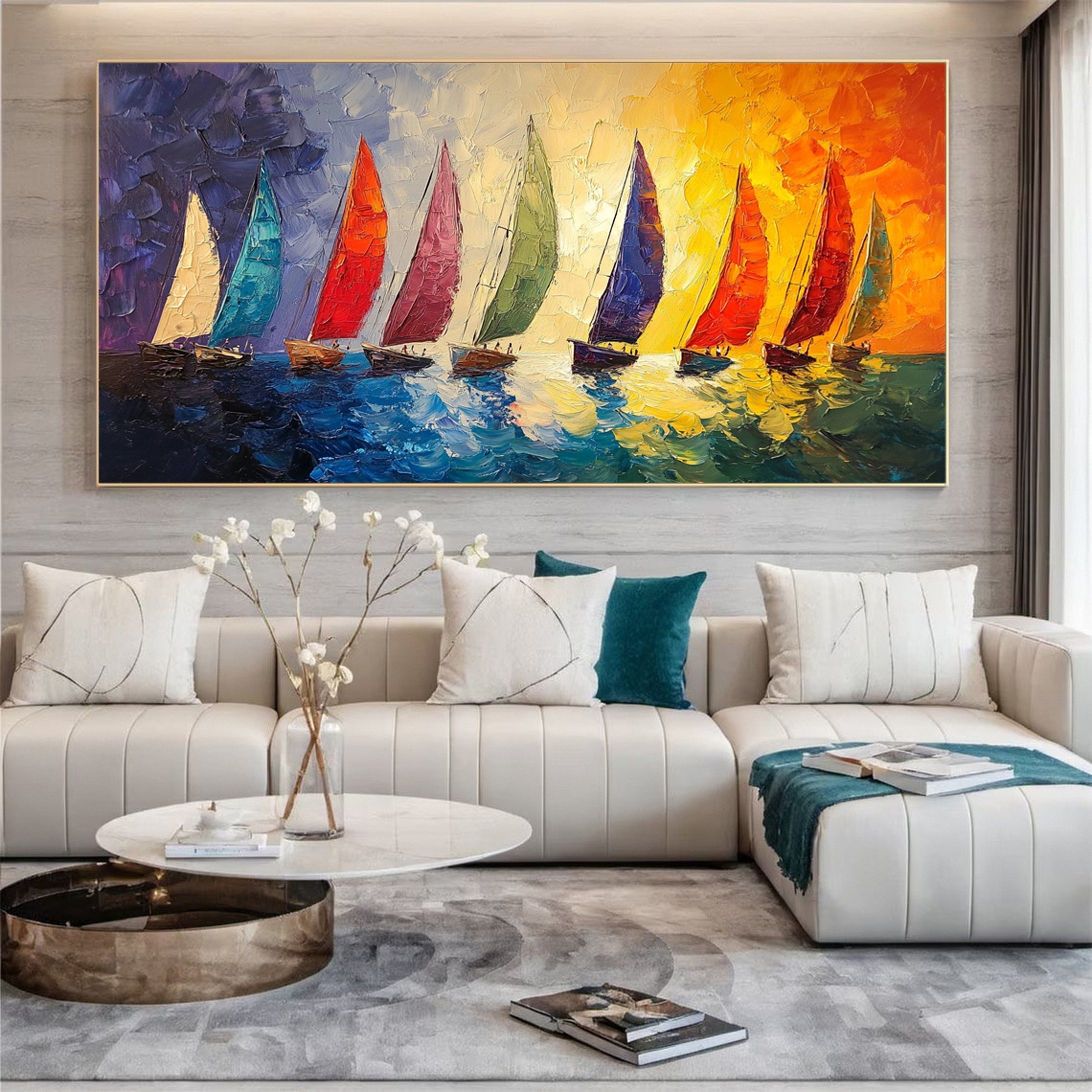 Colorful Sailboats Wall Art for Nautical Themed Decor