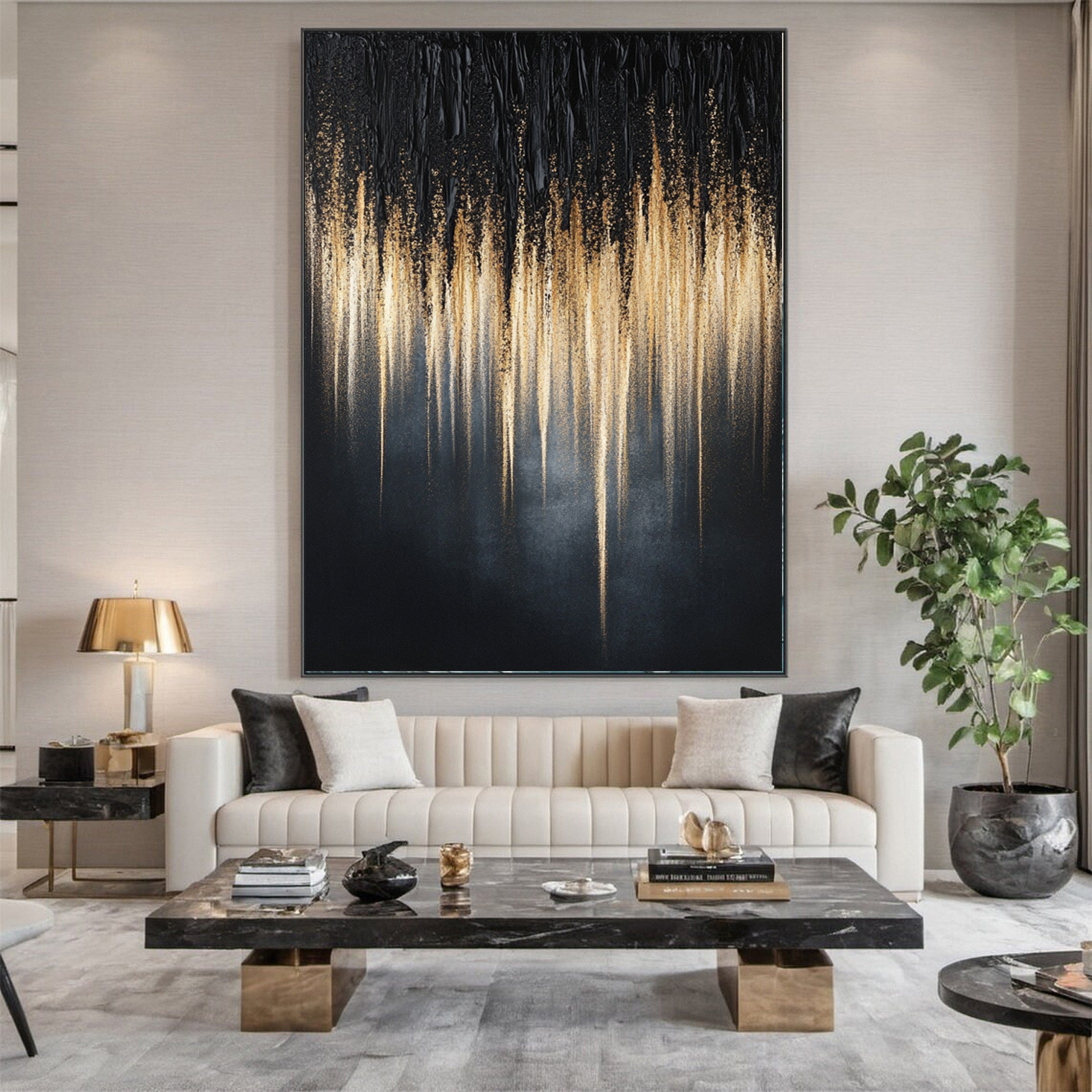 Large Black and Gold Abstract Wall Art Textured Canvas #MM149