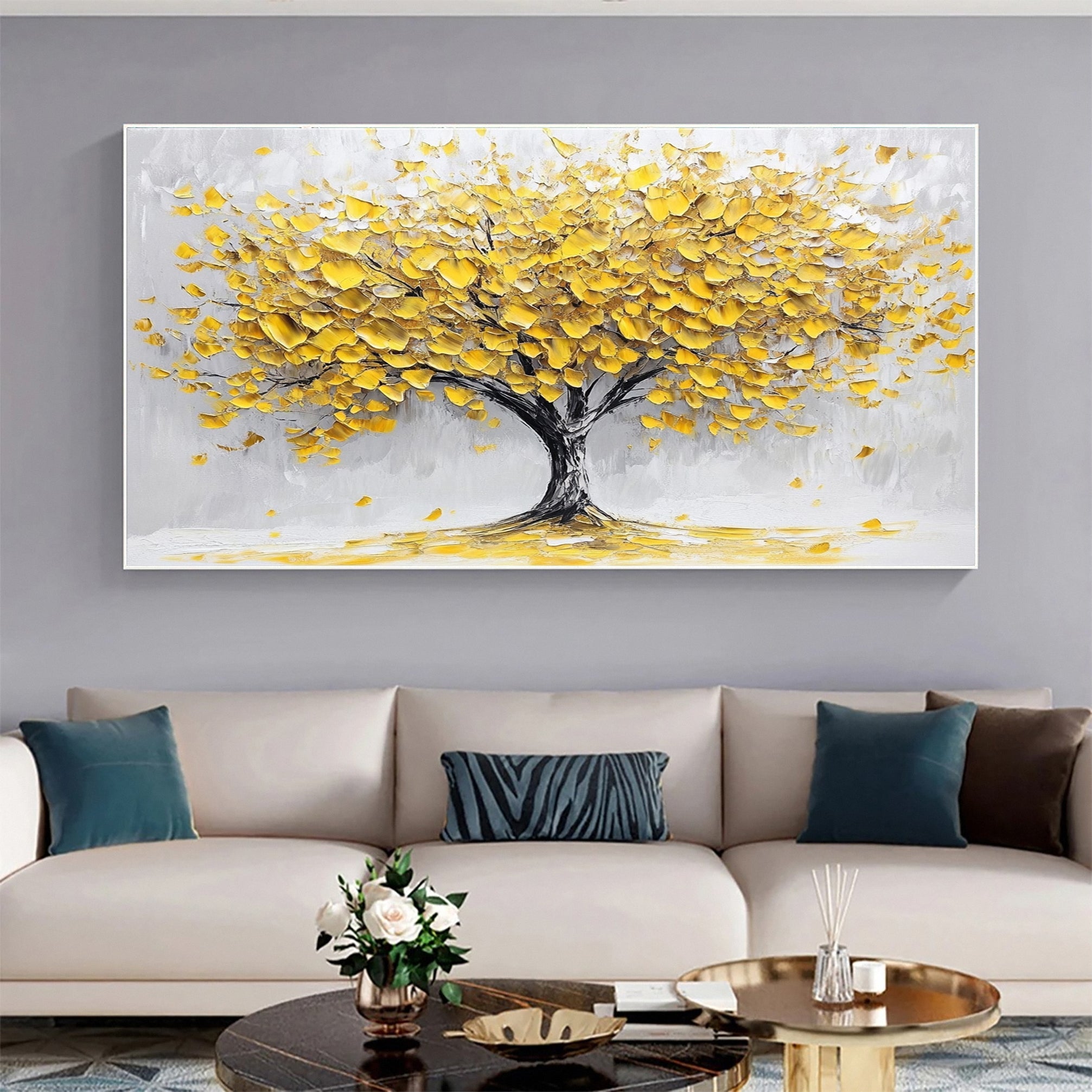 Golden Autumn Leaves Wall Art Modern Painting For Home Decor #TP032