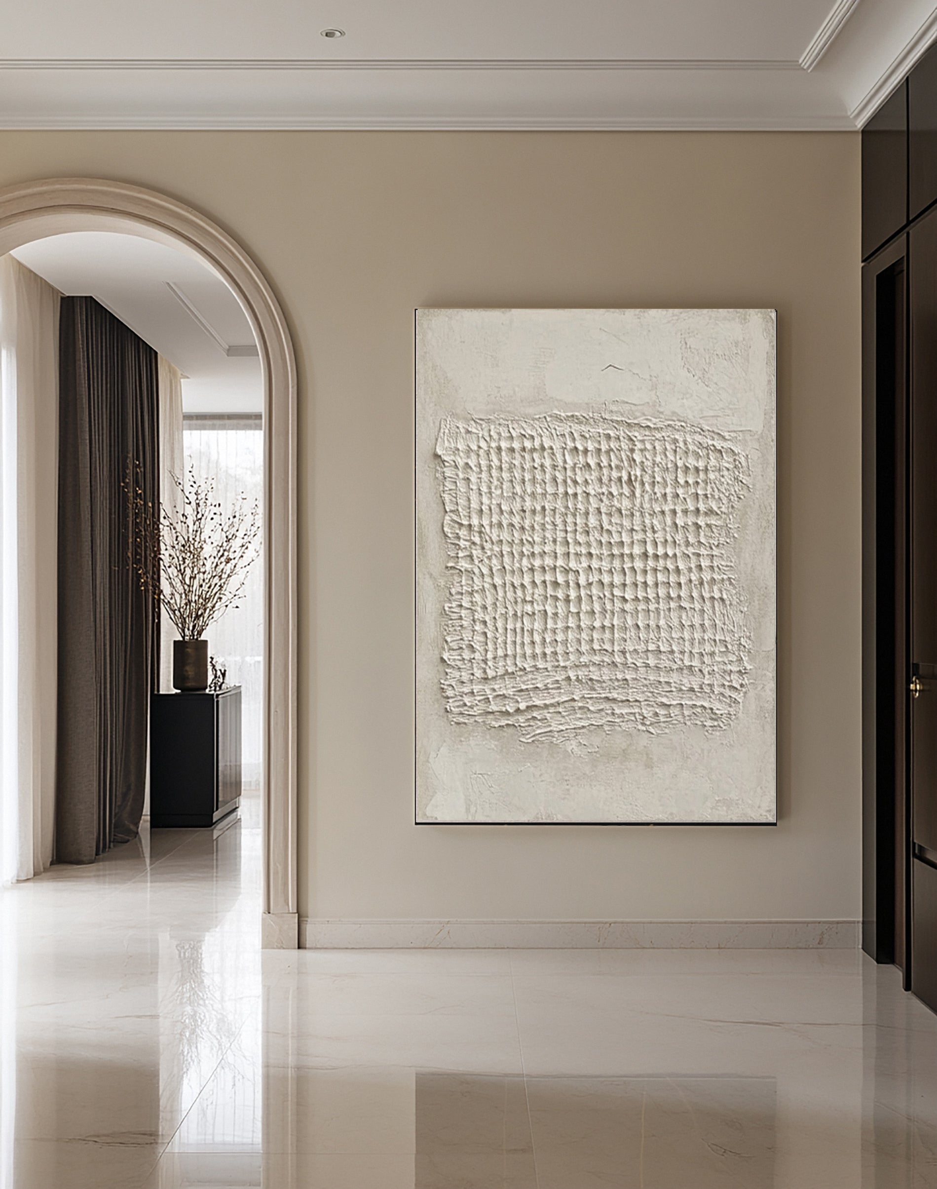 Sculpted Neutral Grid: Minimalist Abstract with Central Texture #MM600