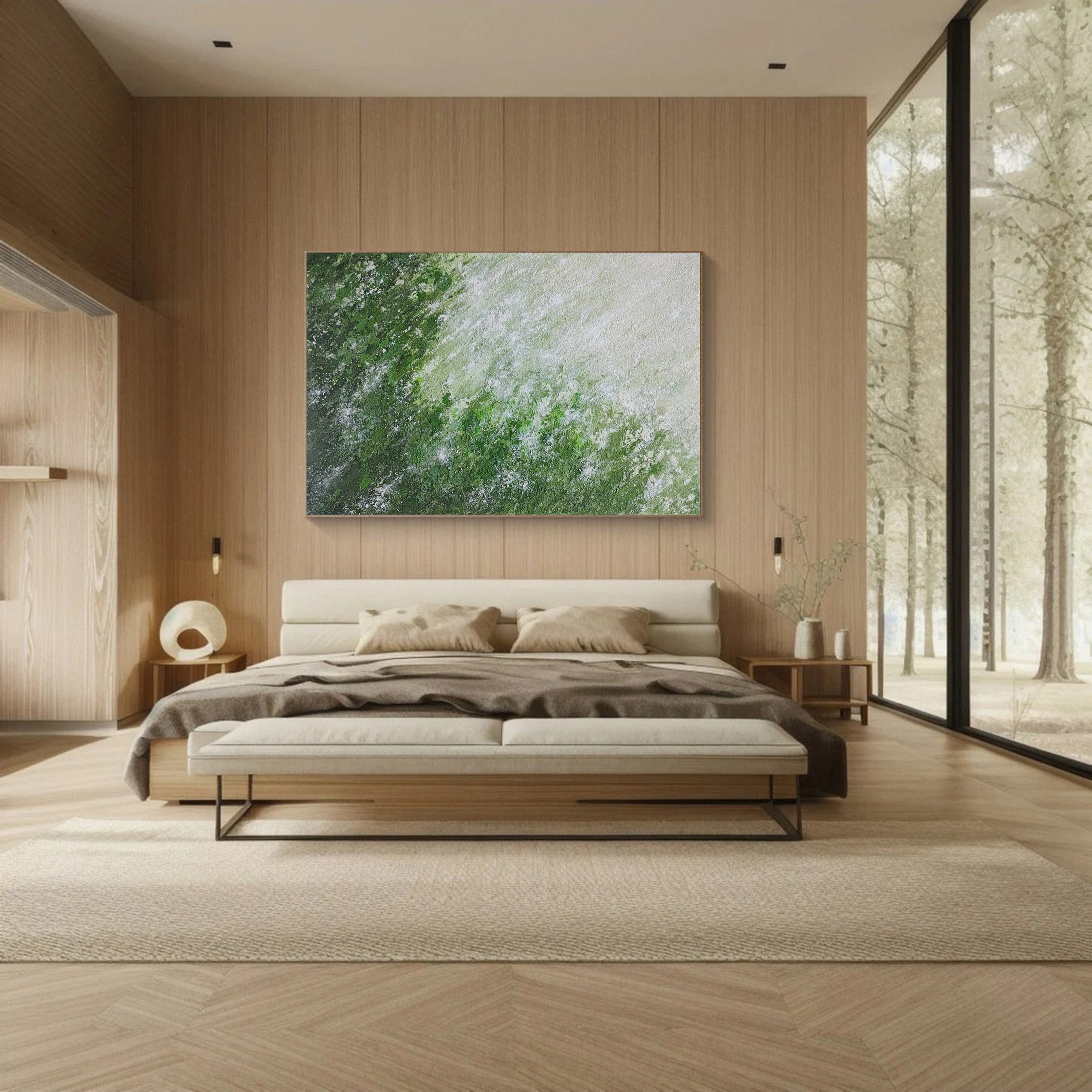 Contemporary Abstract Painting with Green and Neutral Blend #MM636