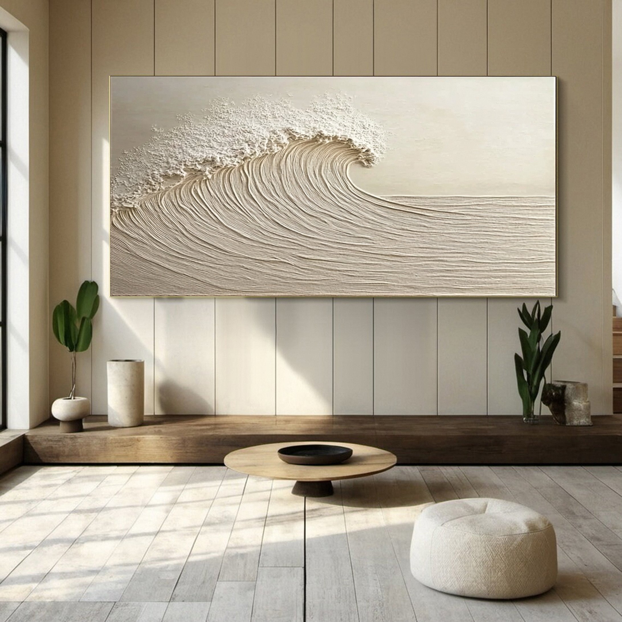 Textured Neutral Wave Canvas Abstract Coastal Wall Art for Home #OP048