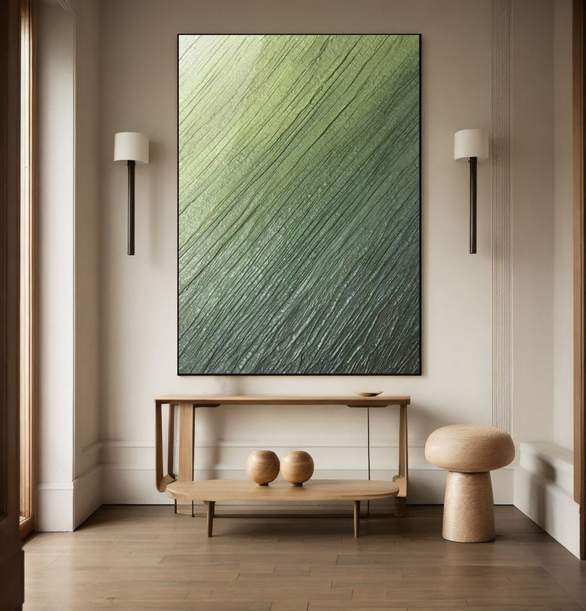 Ethereal Green Flow: Modern Abstract with Diagonal Detail #MM622