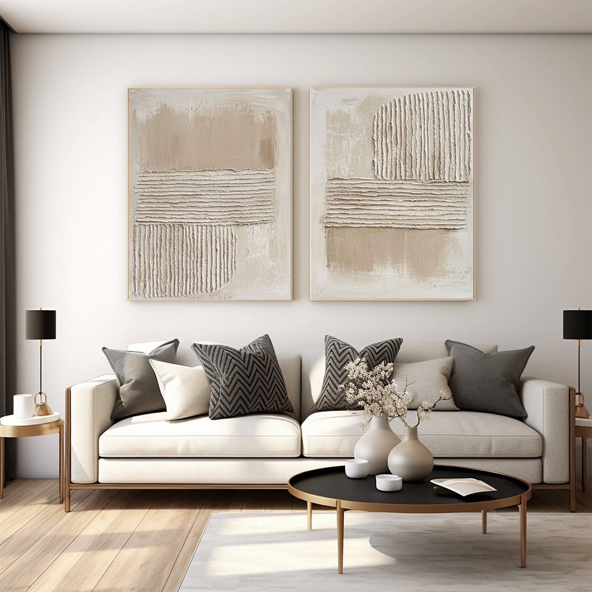 Minimalist Textured Set of 2 with Horizontal and Curved Relief #MM606