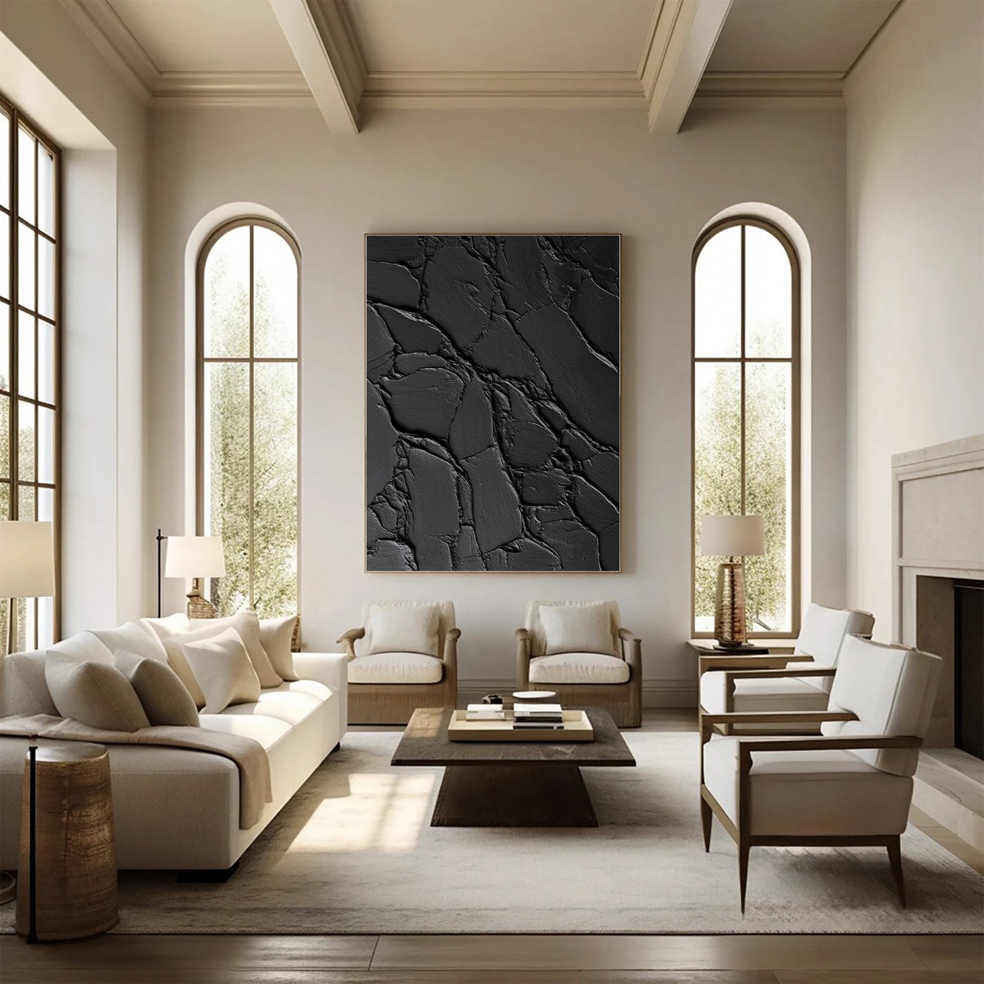 Contemporary Black Canvas Art Minimalist Texture #MM119