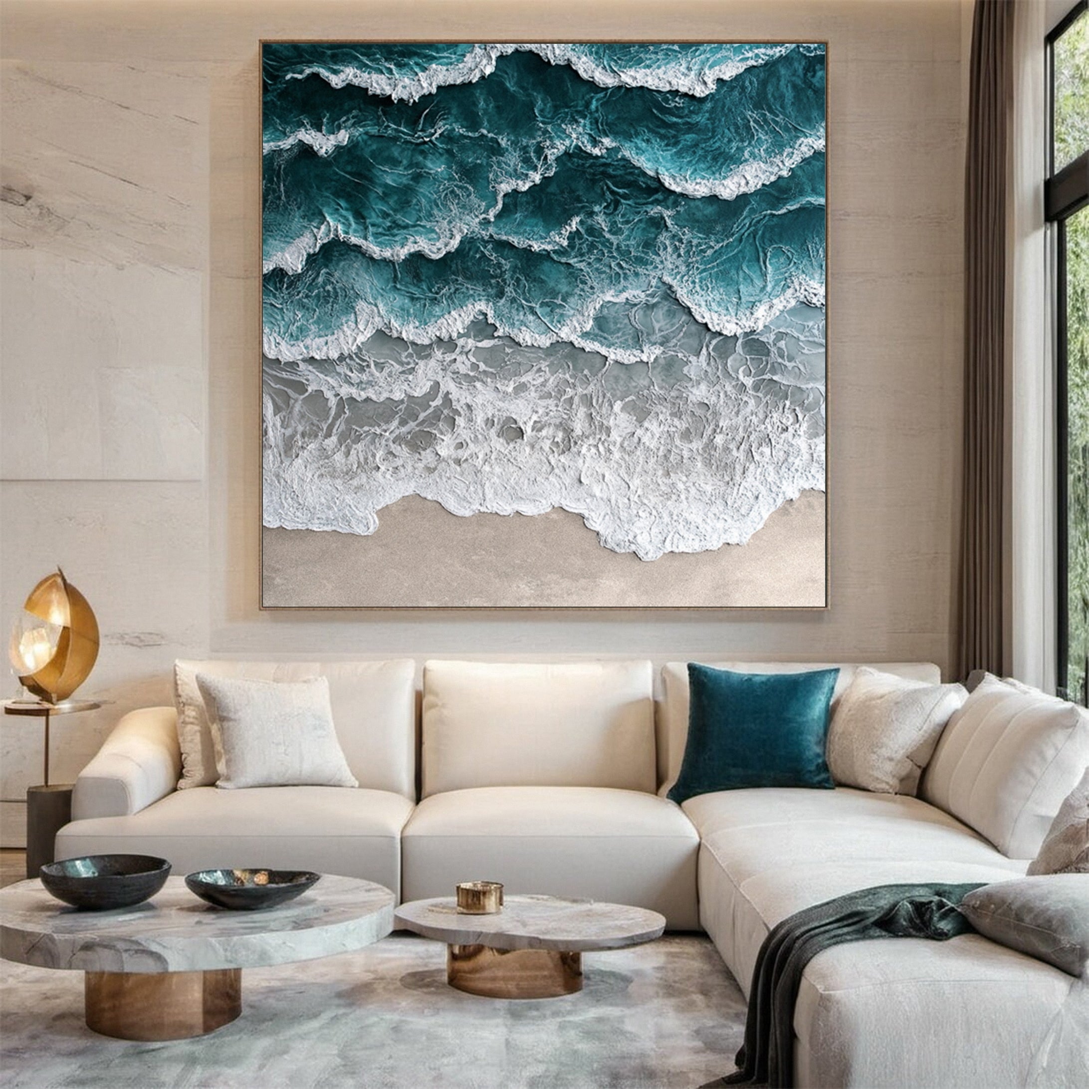 Large Abstract Ocean Wave Canvas Teal Beach Coastal Wall Art #OP010