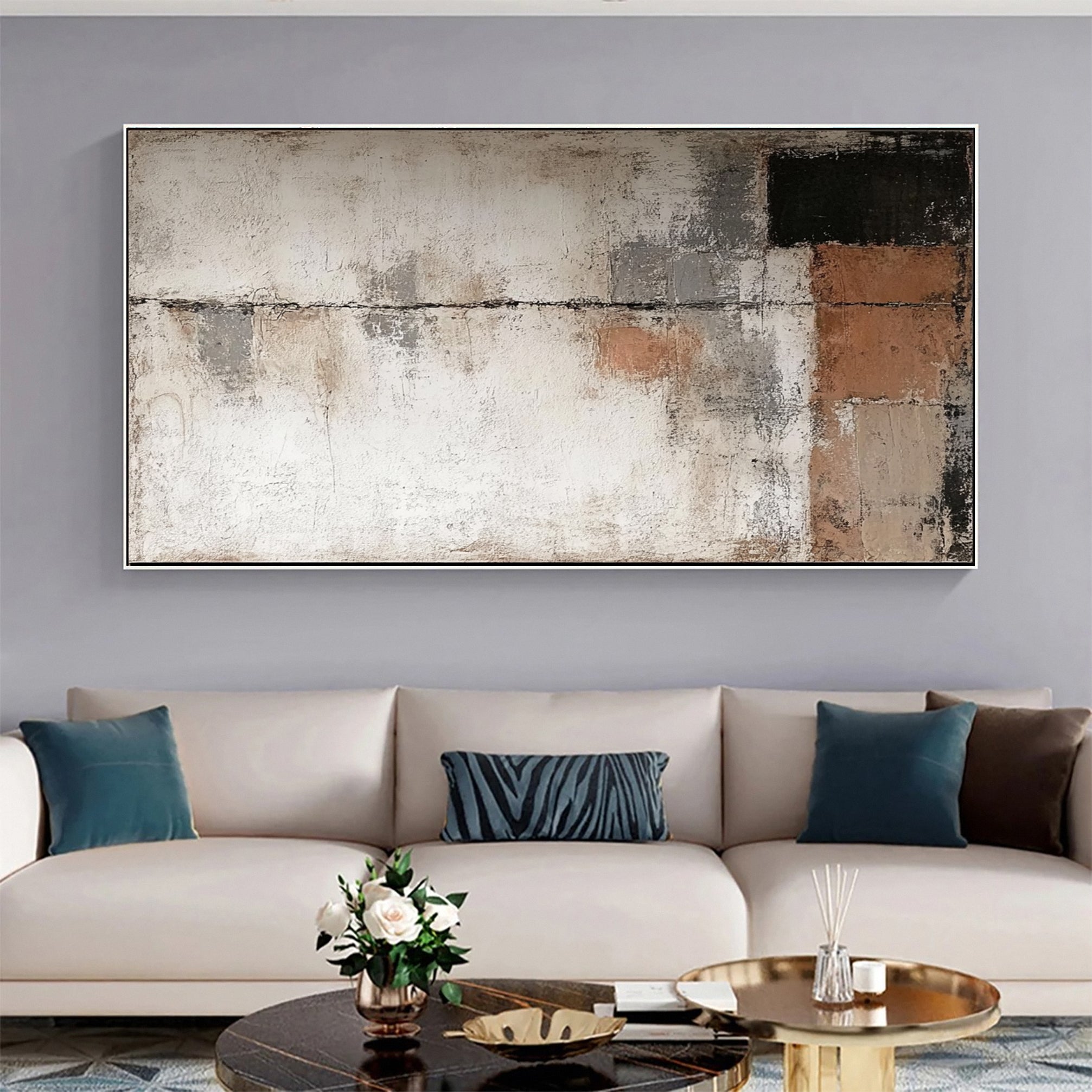 Large Modern Neutral Abstract Canvas Wall Art #AB057