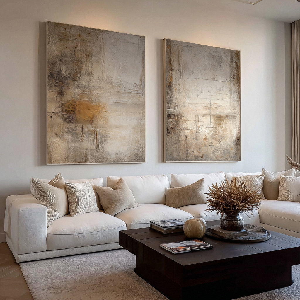 Hand-Painted Large Abstract Set: White & Beige Texture #AG 018