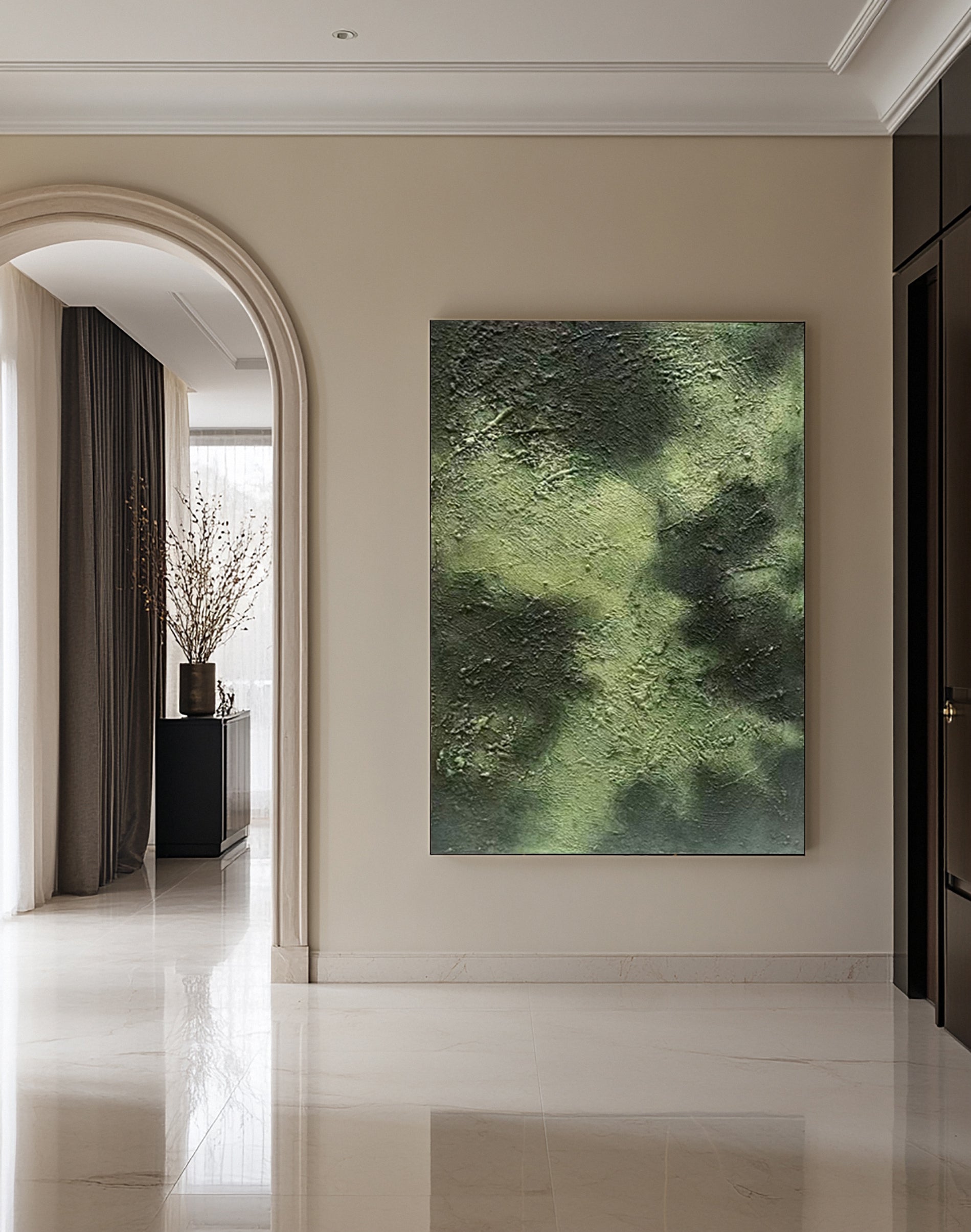 Textured Verdant Depths: Abstract Art in Layered Greens #MM635