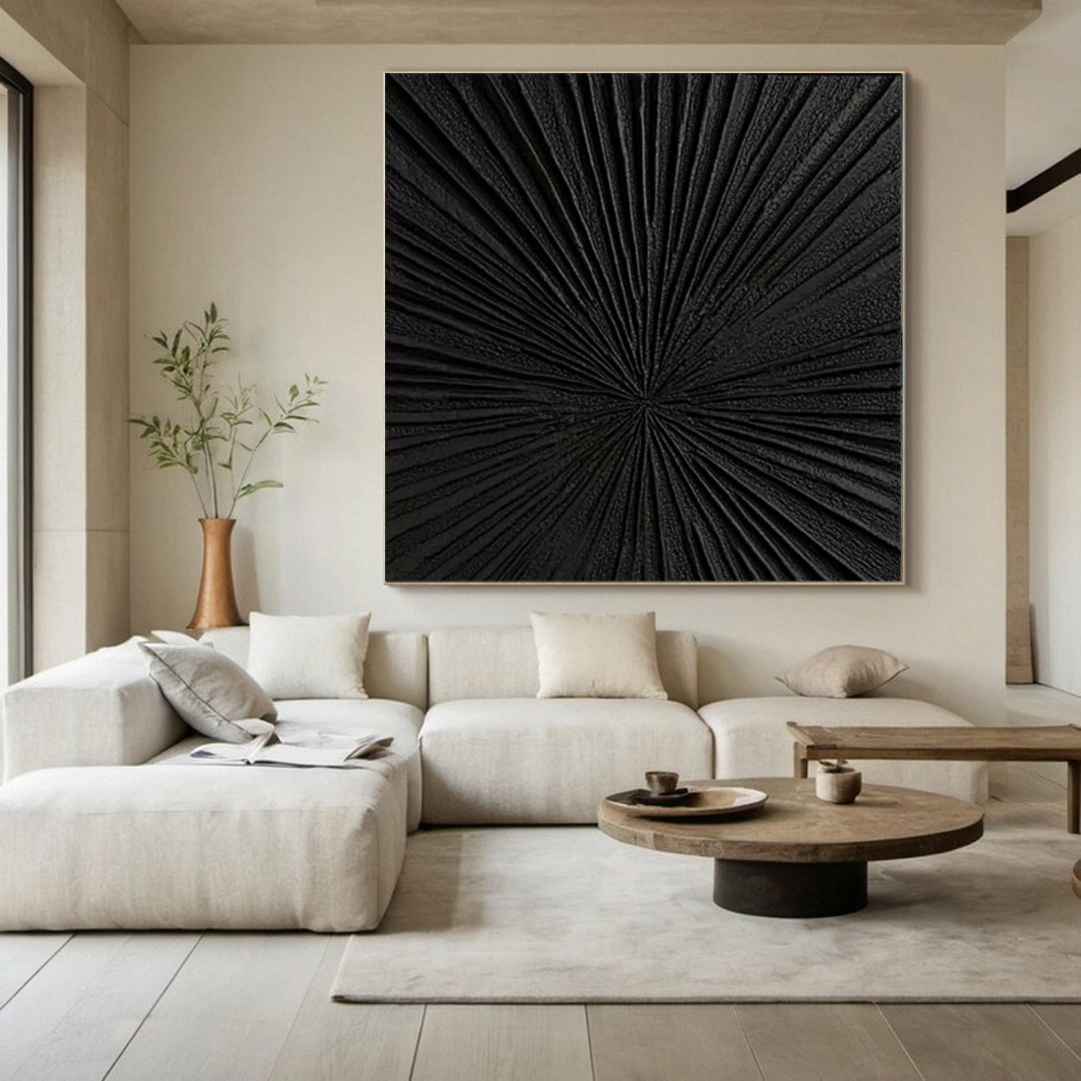 Sleek Black Canvas Art Contemporary Wall Accent #MM120