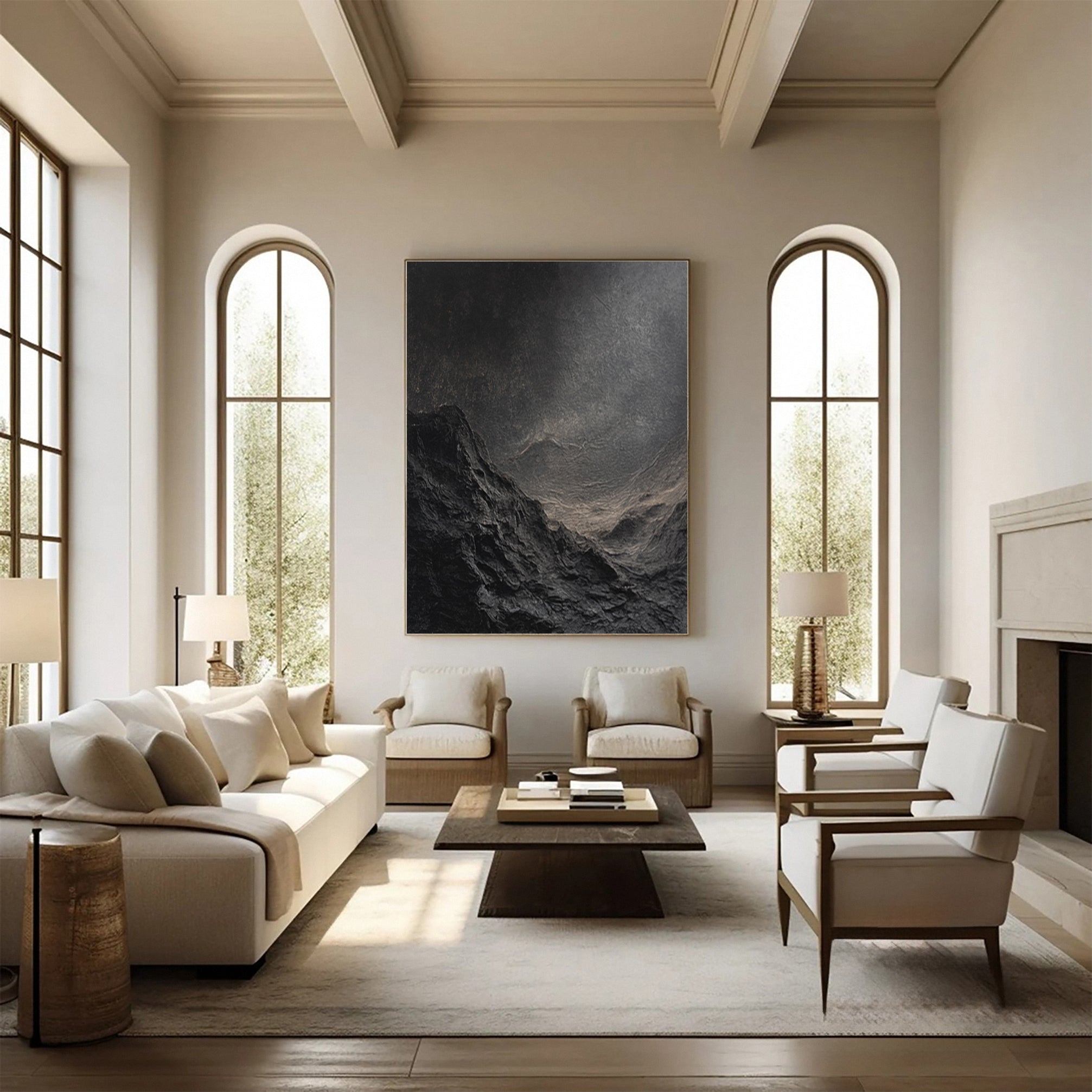 Dynamic Dark-Toned Abstract Painting for Elegant Spaces #MM148