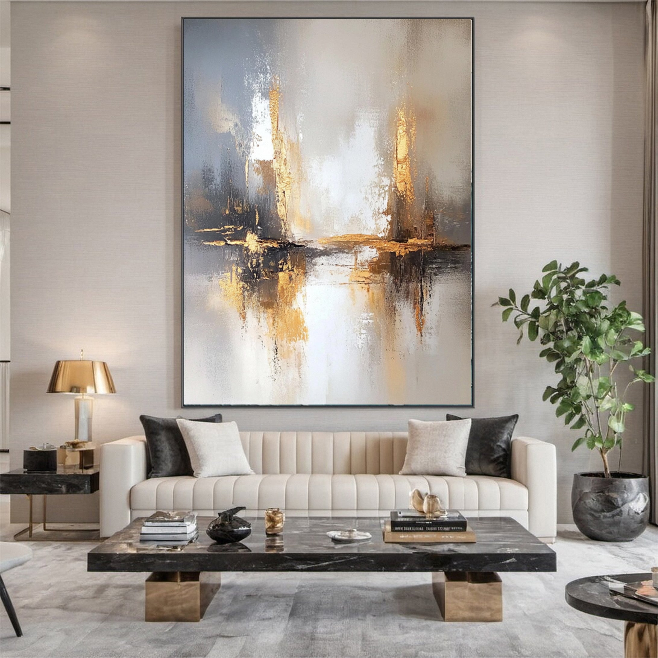 Luxury Abstract Art with Gold & Neutral Palette