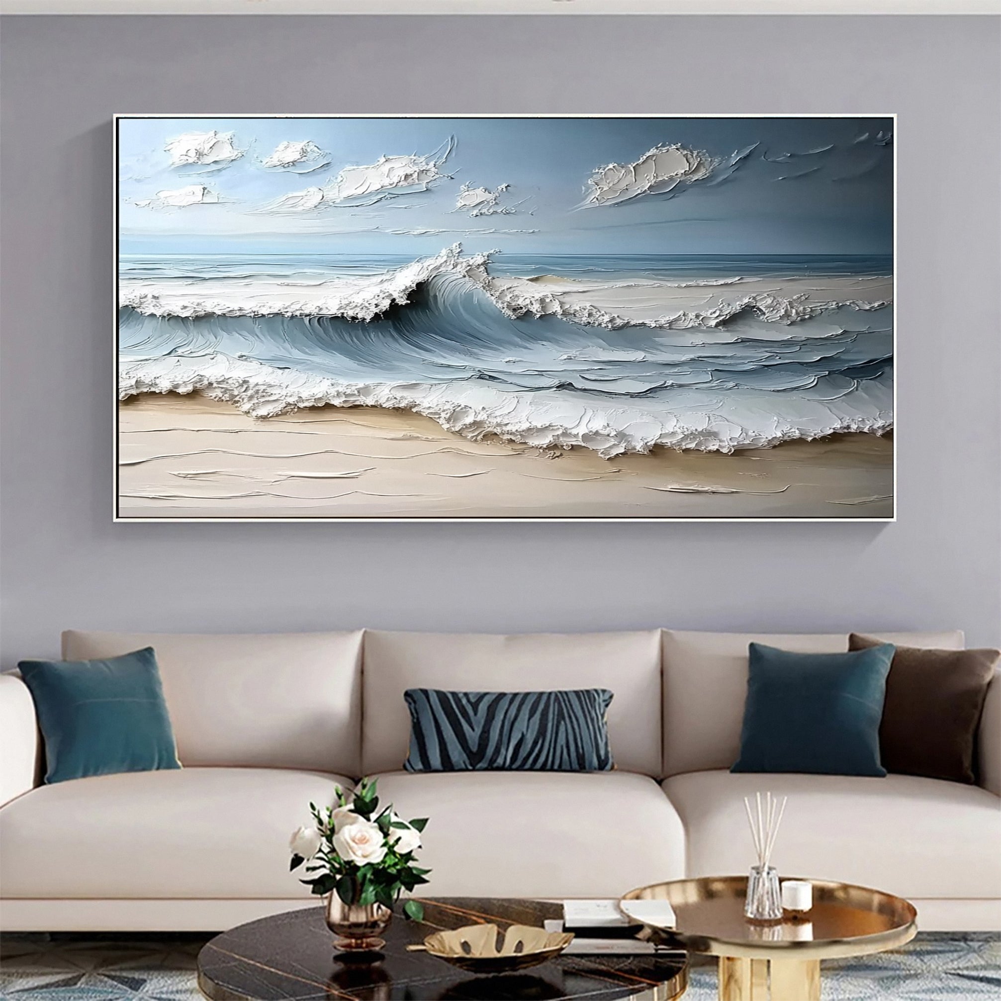 Large Ocean Wave Canvas Beach Coastal Wall Decor #OP023