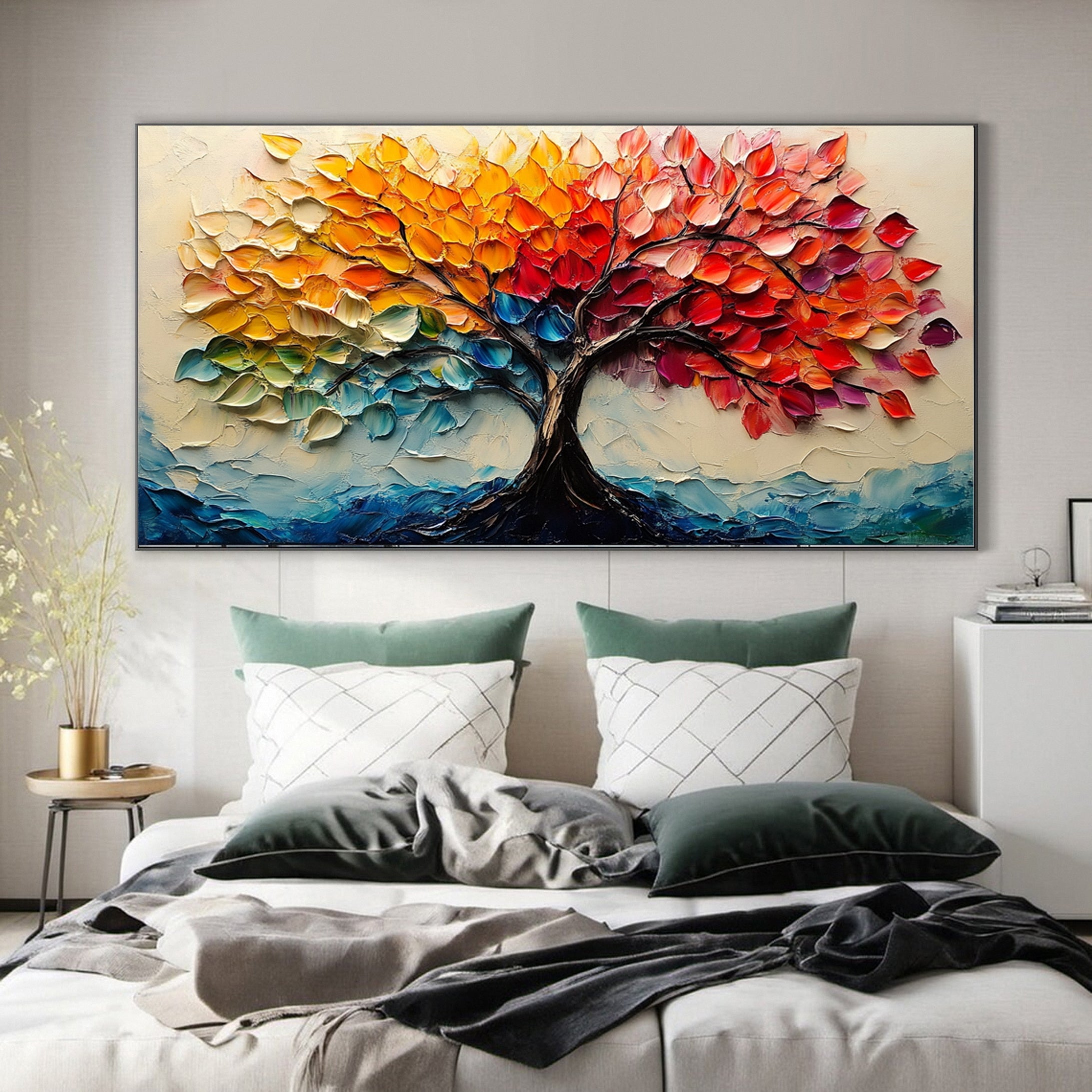 Vibrant Tree of Life Canvas Art Colorful Modern Wall Art Decor #TP028