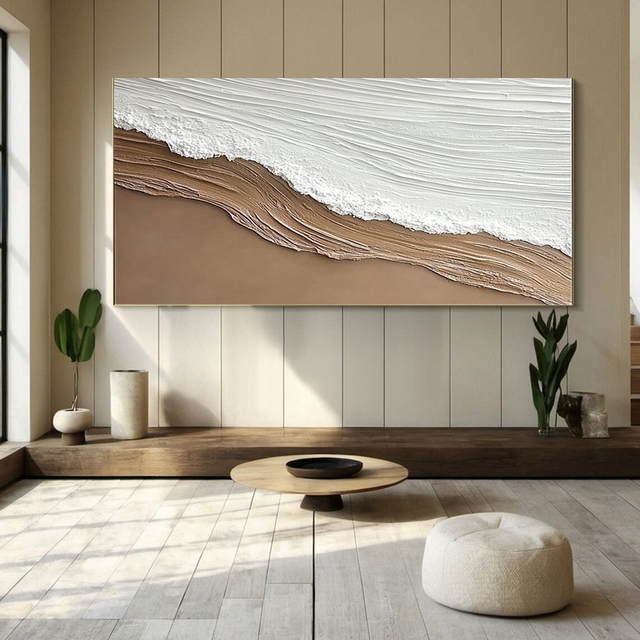 Luxury Coastal Canvas Minimalist Textured Beach Art #OP035