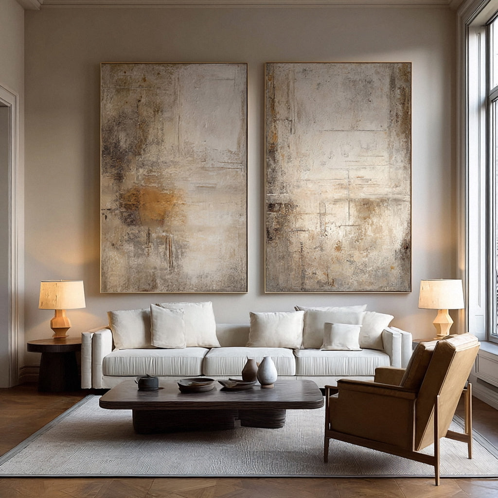 Hand-Painted Large Abstract Set: White & Beige Texture #AG 018