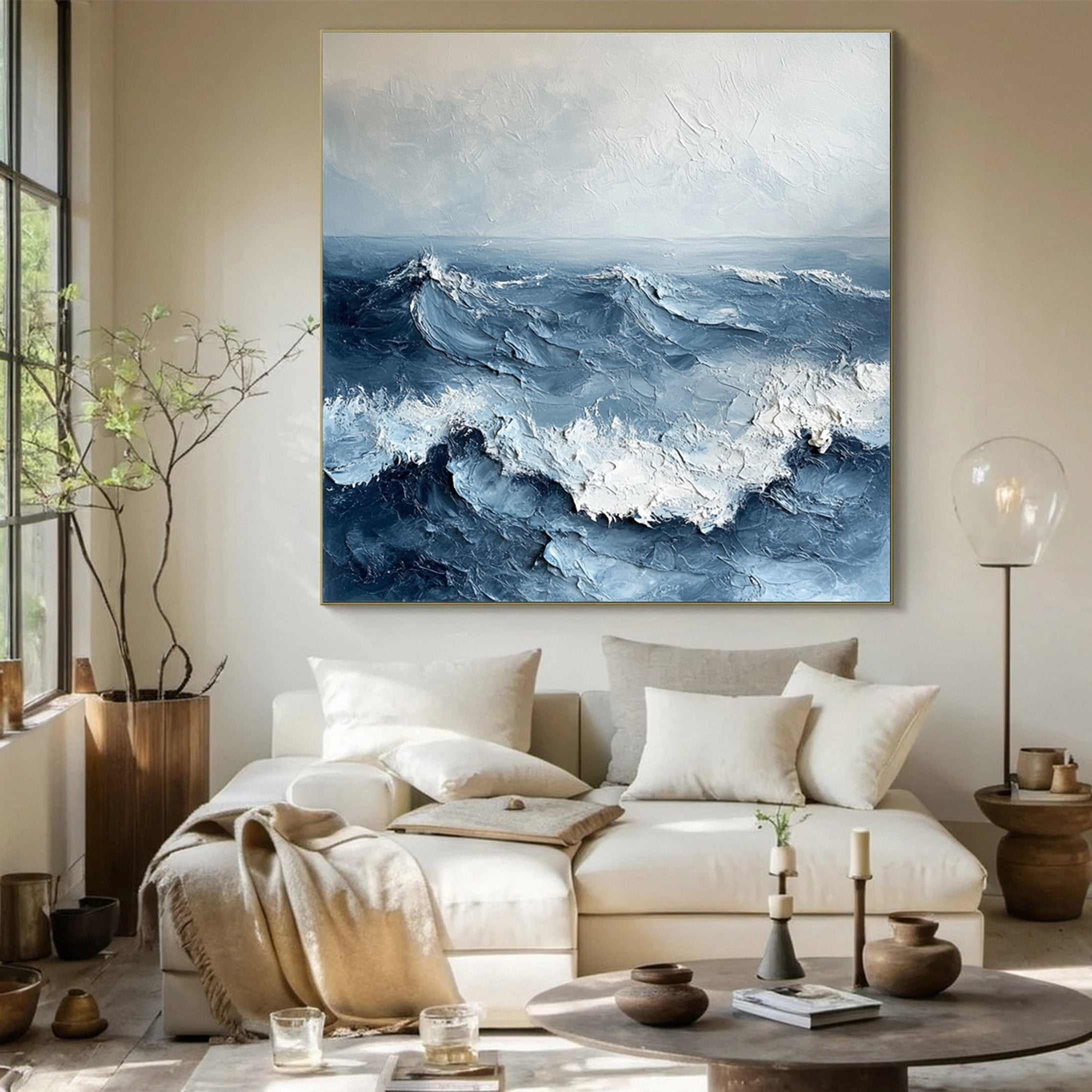 Abstract Ocean Canvas Art Blue Textured Wave Painting #OP034