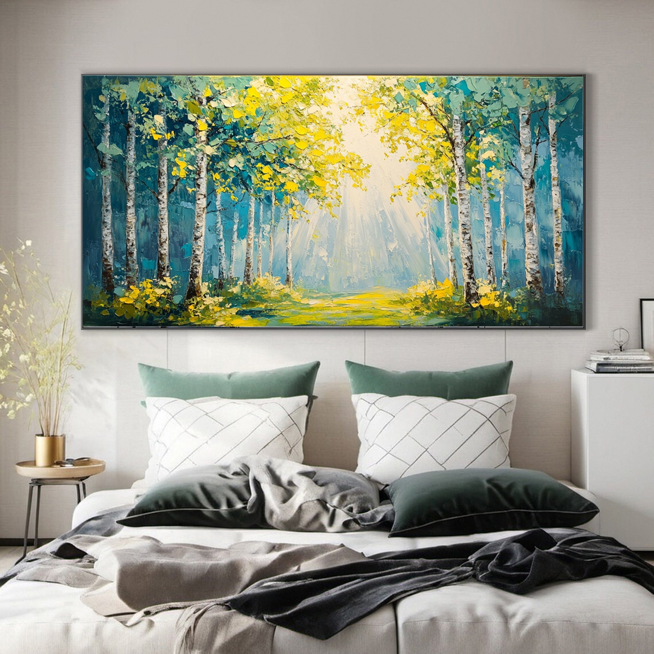 Serene Forest Landscape Wall Art Sunrise Canvas Painting For Home #TP037