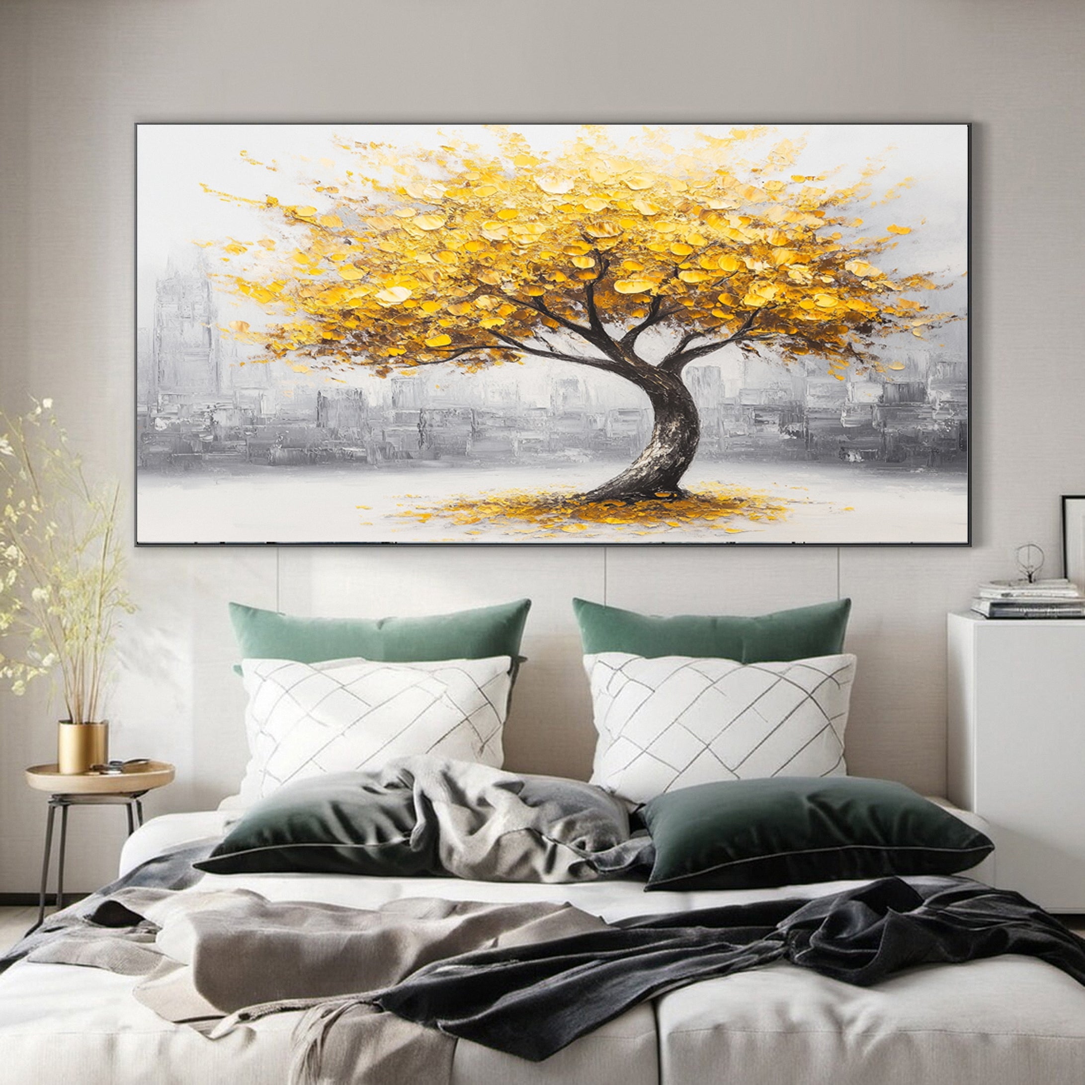 Modern Tree in City Artwork Warm Tones and Urban Charm #TP033