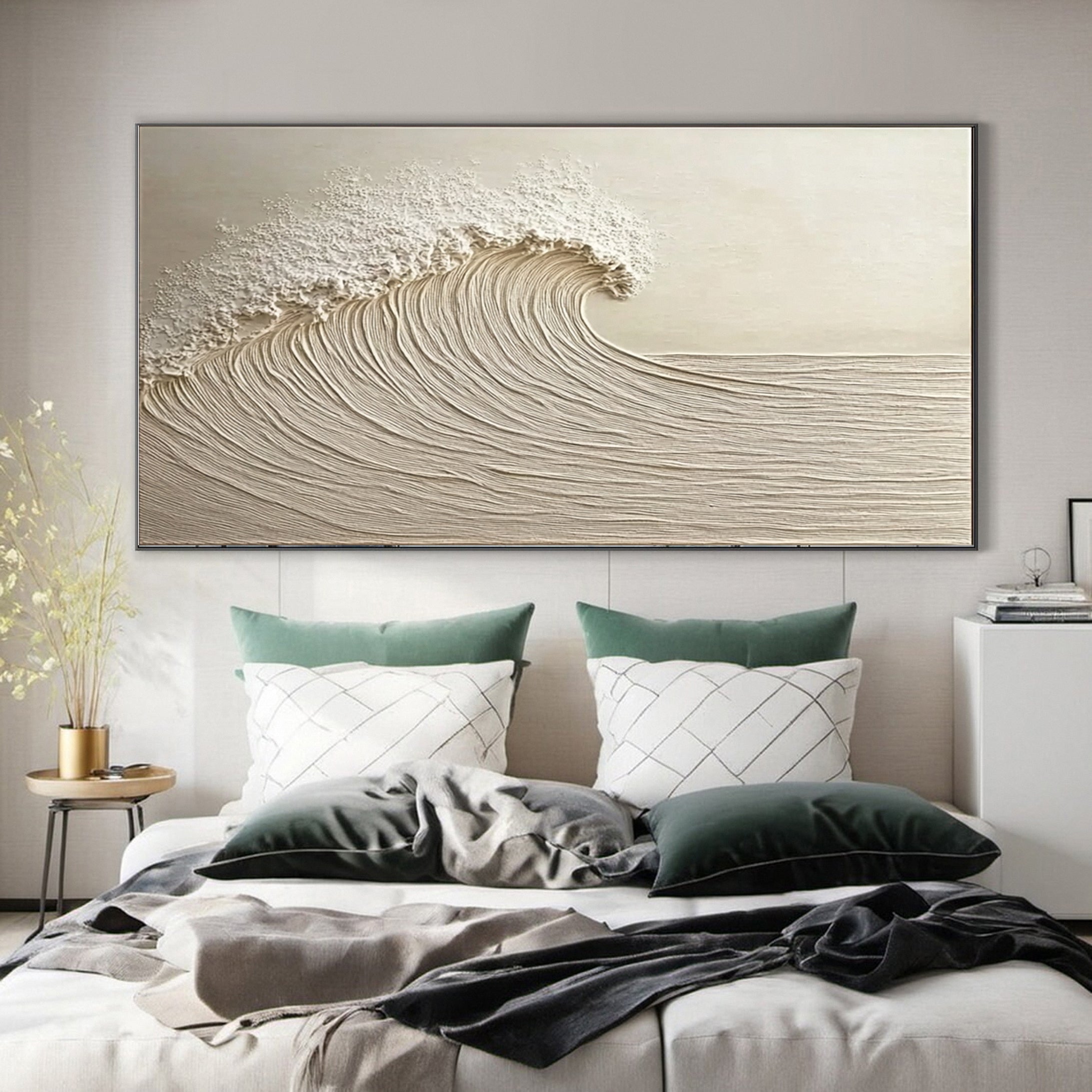 Textured Neutral Wave Canvas Abstract Coastal Wall Art for Home #OP048