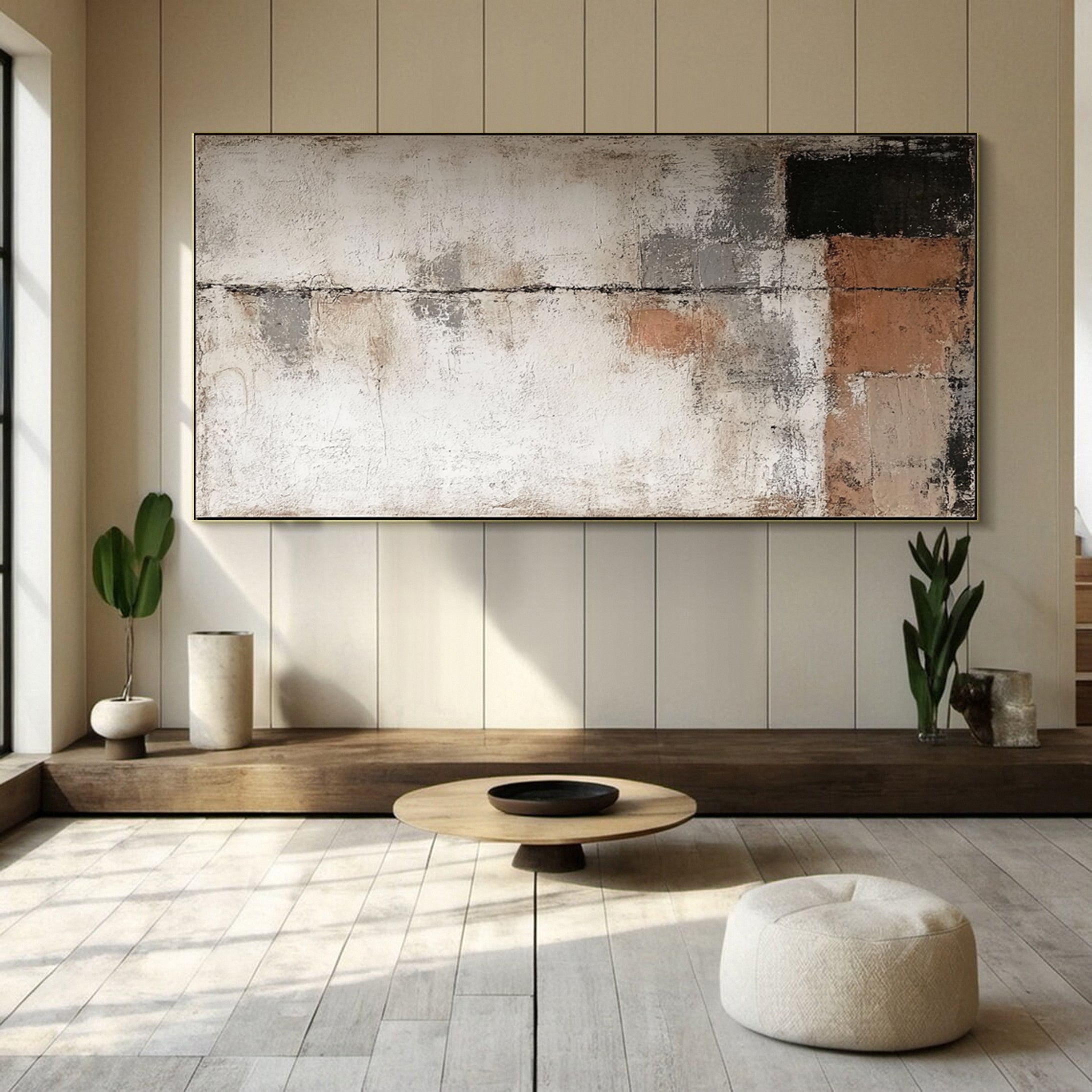 Large Modern Neutral Abstract Canvas Wall Art #AB057