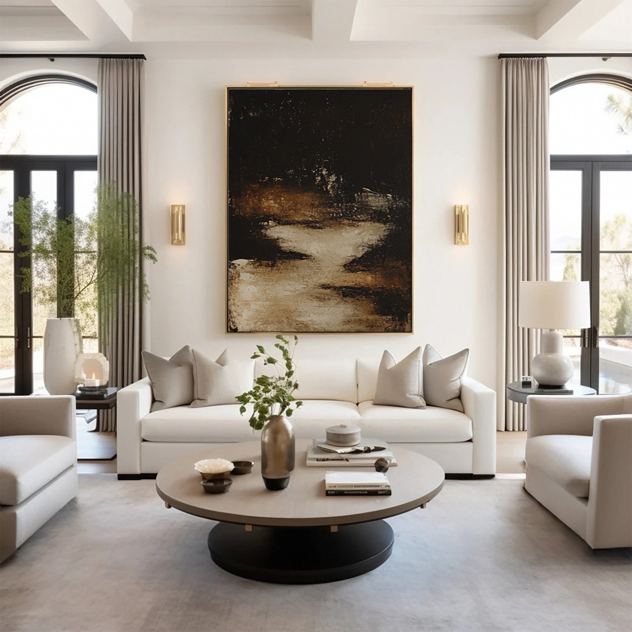 Elegant Dark and Earthy Abstract Art for Living Room Decor #MM150