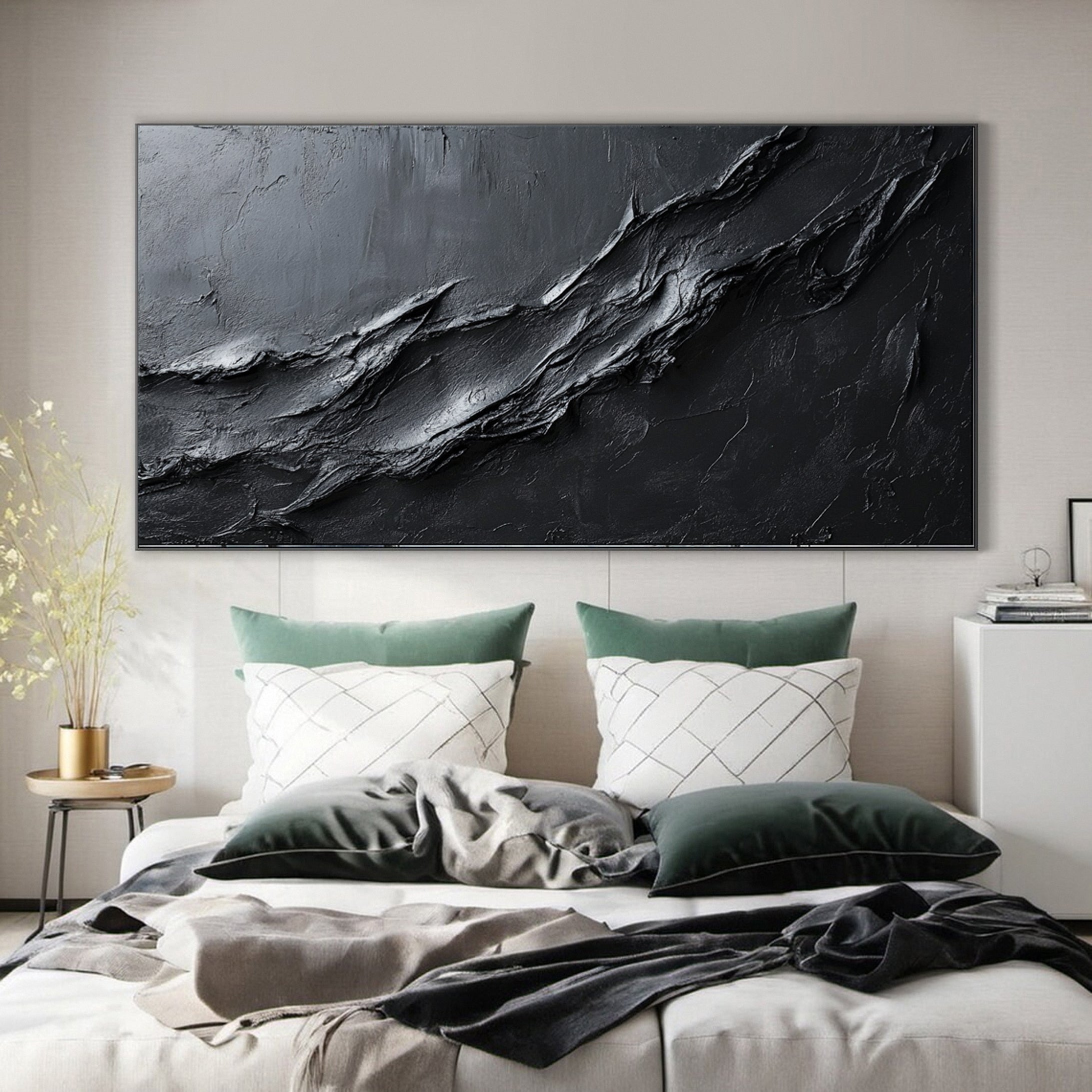 Luxurious Black Textured Artwork Modern Home Accent #MM113