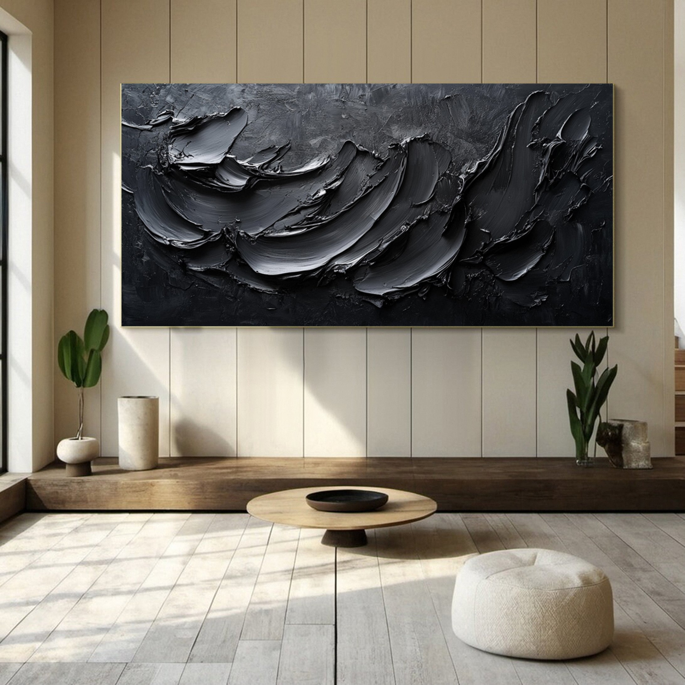 Luxurious Black Textured Artwork Modern Home Decor #MM111