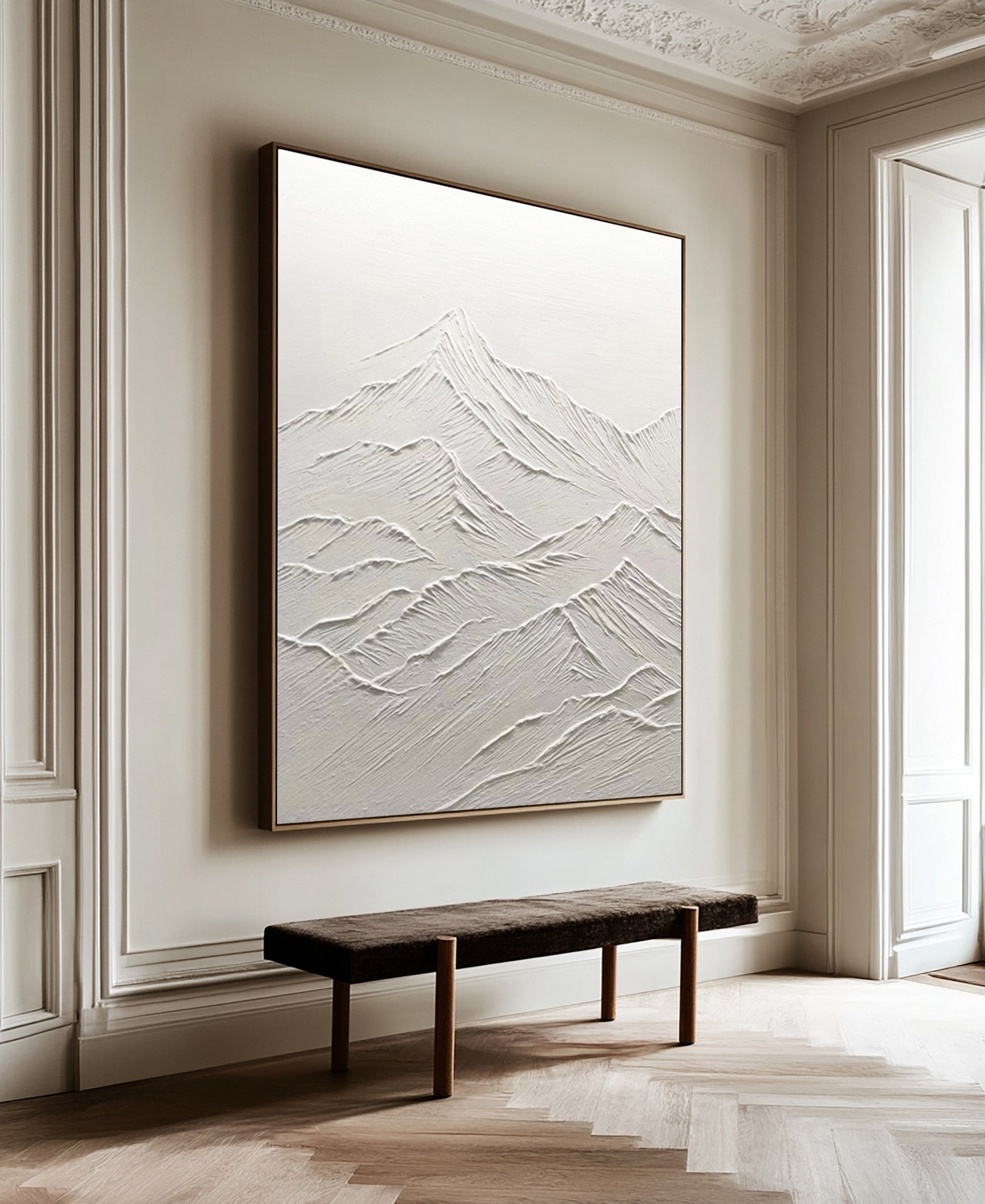 Ethereal White Peaks: Contemporary Canvas with Mountain Forms #MM625
