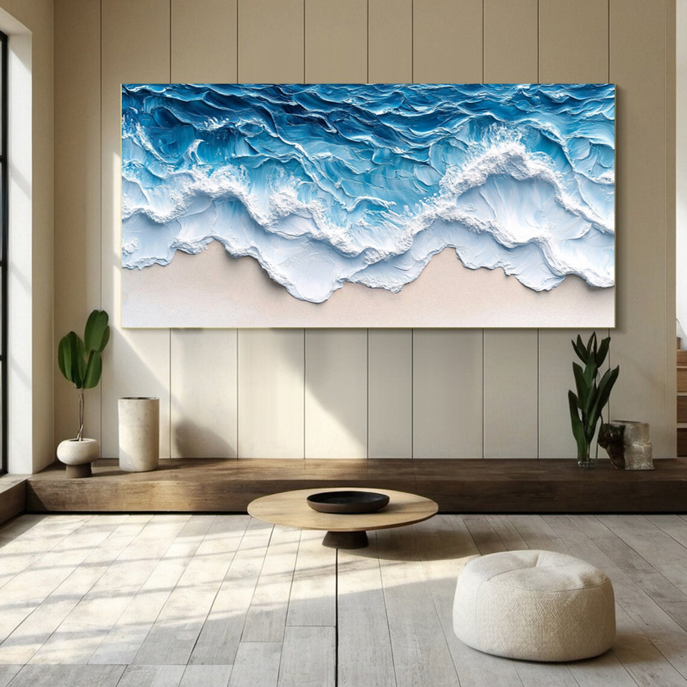 Handmade Beach Wave Painting Coastal Canvas Art for Home #OP008