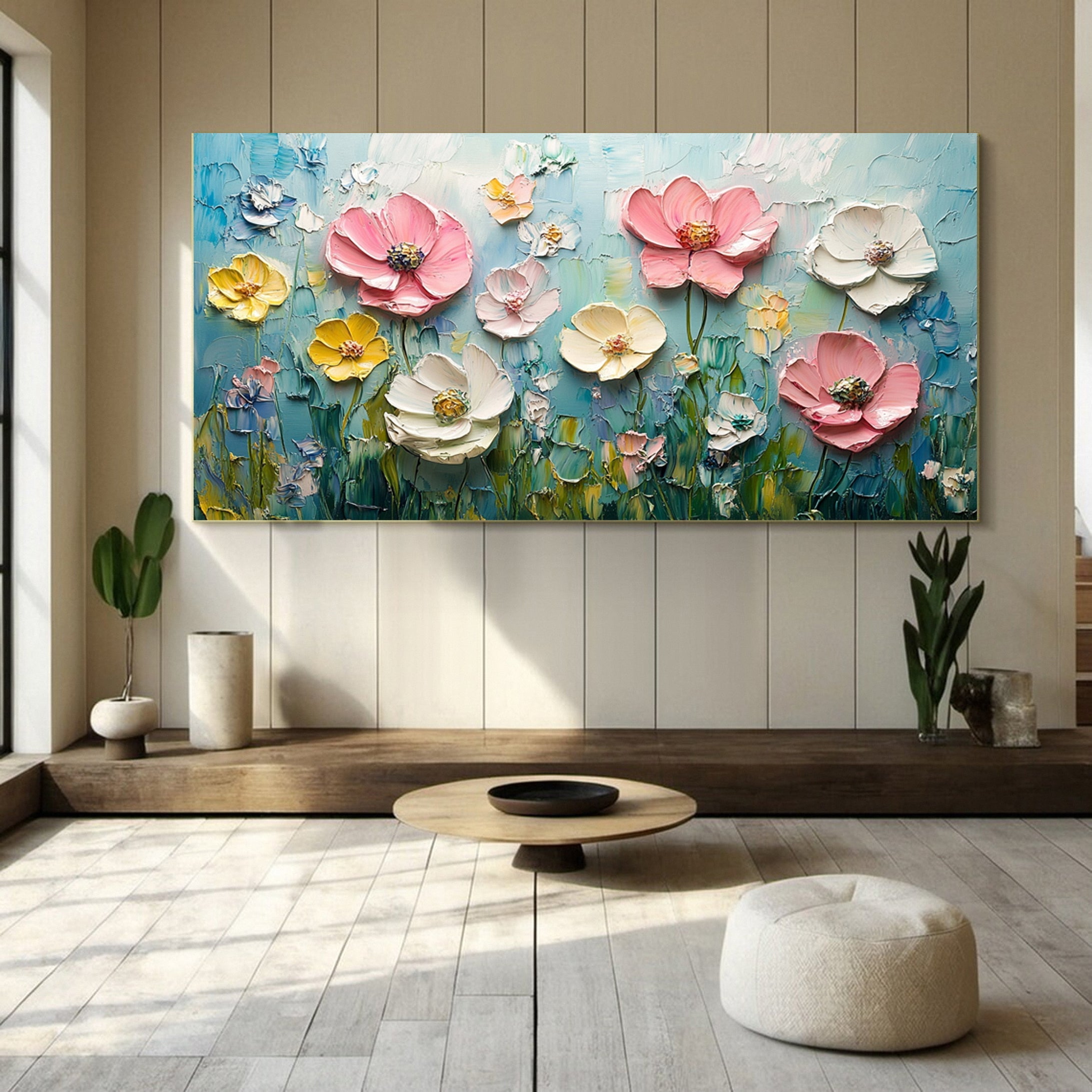 Textured Flower Field Unique Handmade Canvas Art