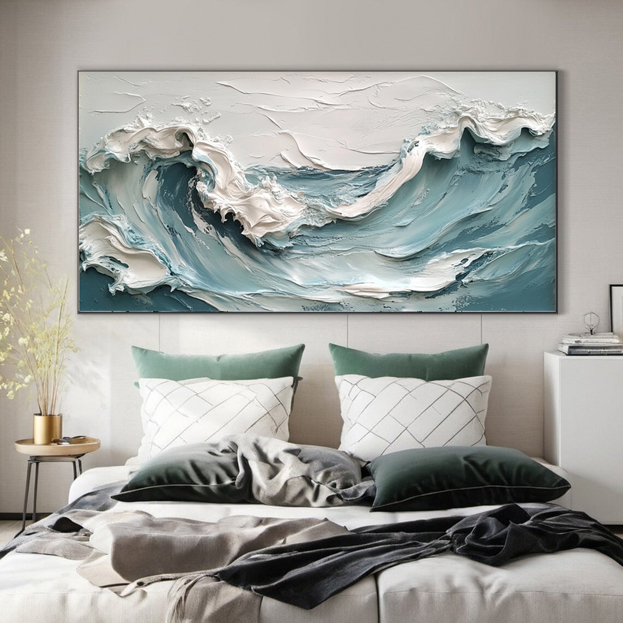 Textured Ocean Wave Painting Modern Coastal Canvas Art