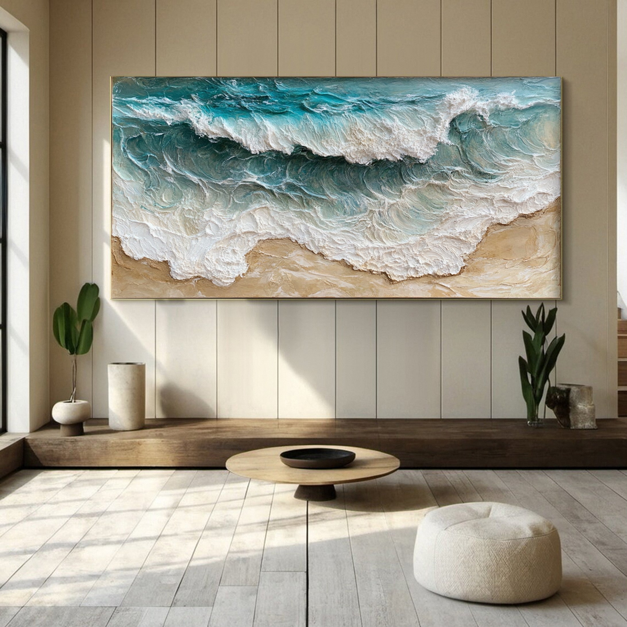 Beach Wave Wall Art Ocean-Inspired Textured Canvas