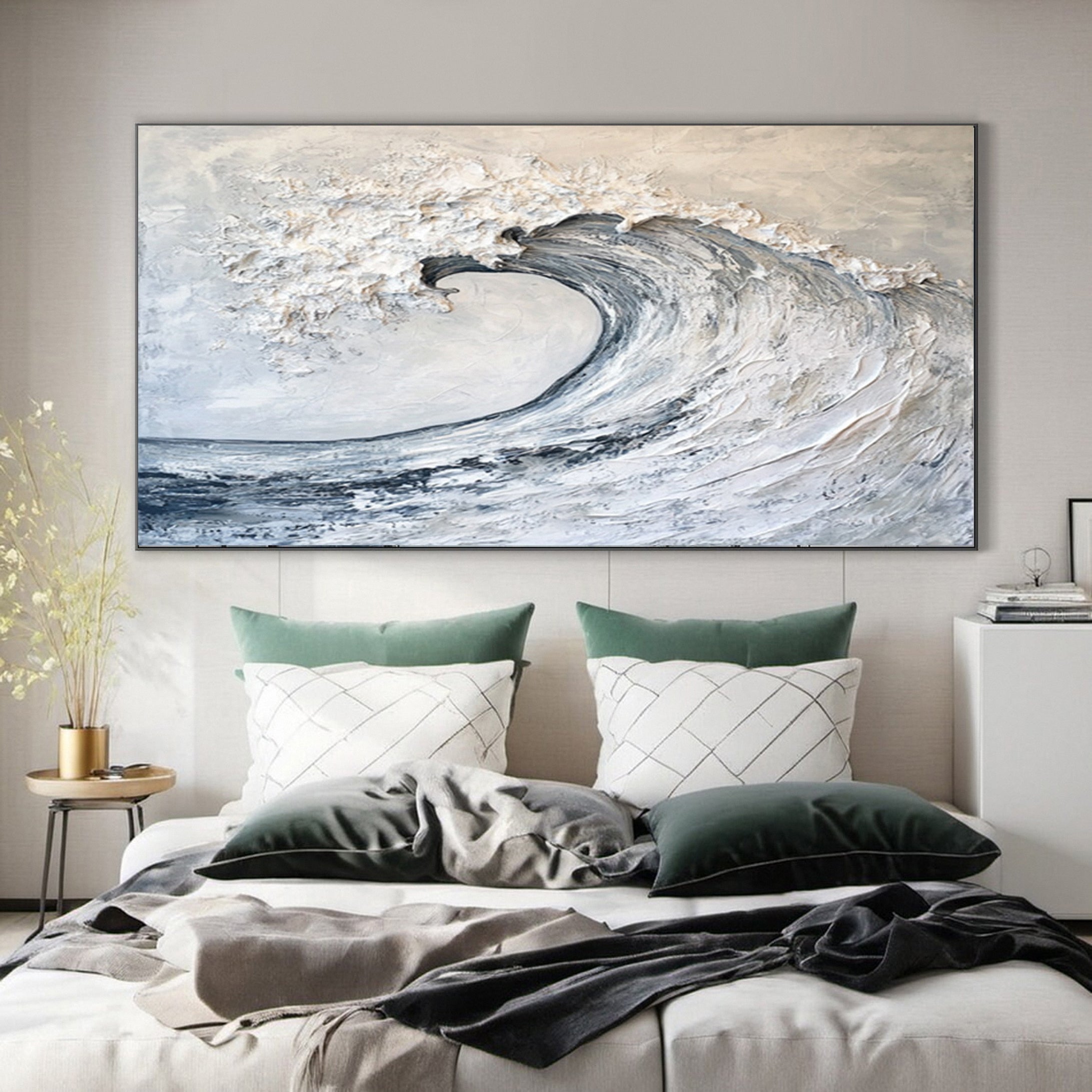 Luxury Ocean Wave Art Neutral Textured Canvas Decor #OP025