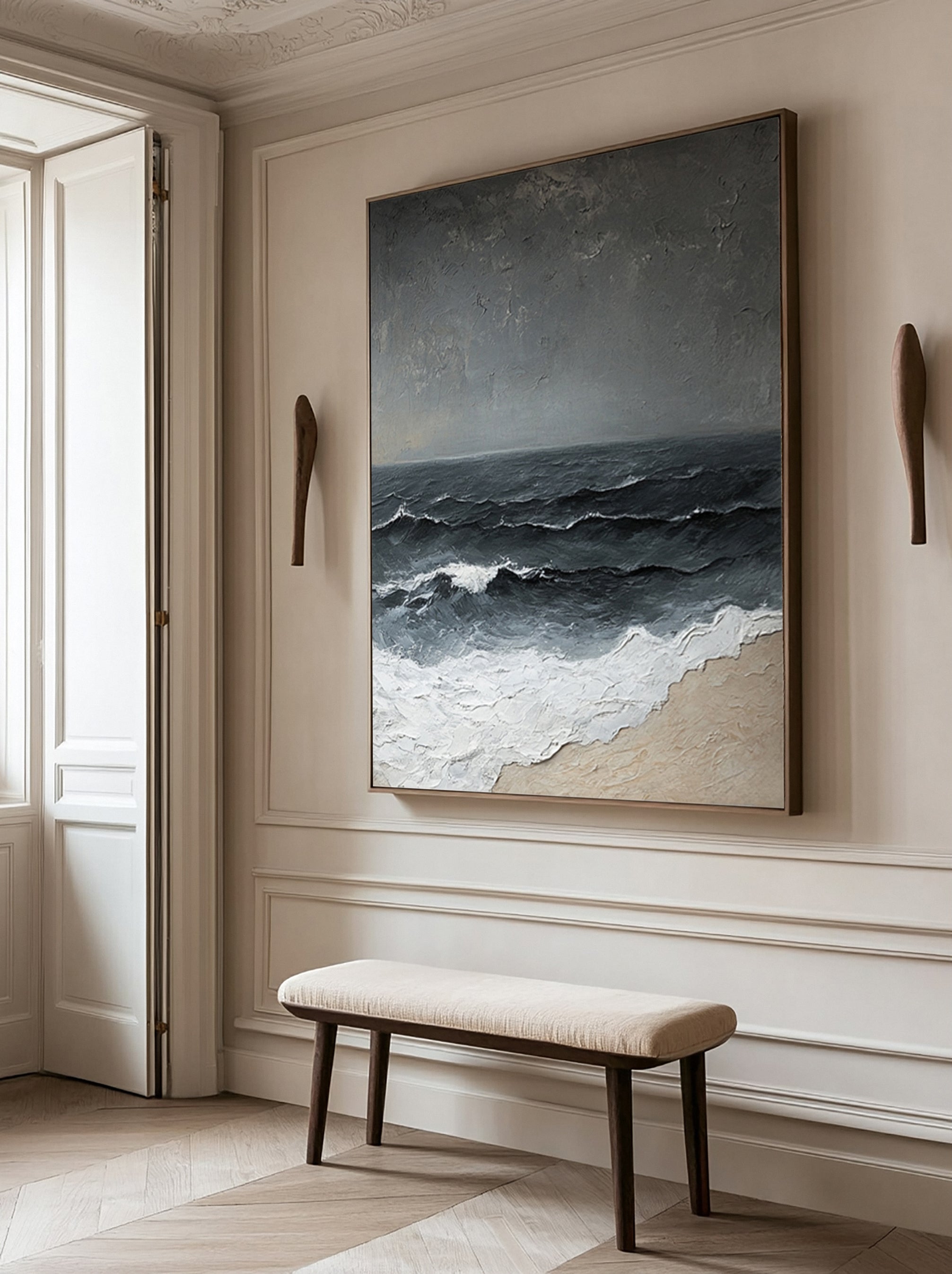 Breaking Waves on a Grey Day: Modern Textured Ocean Art #MM627